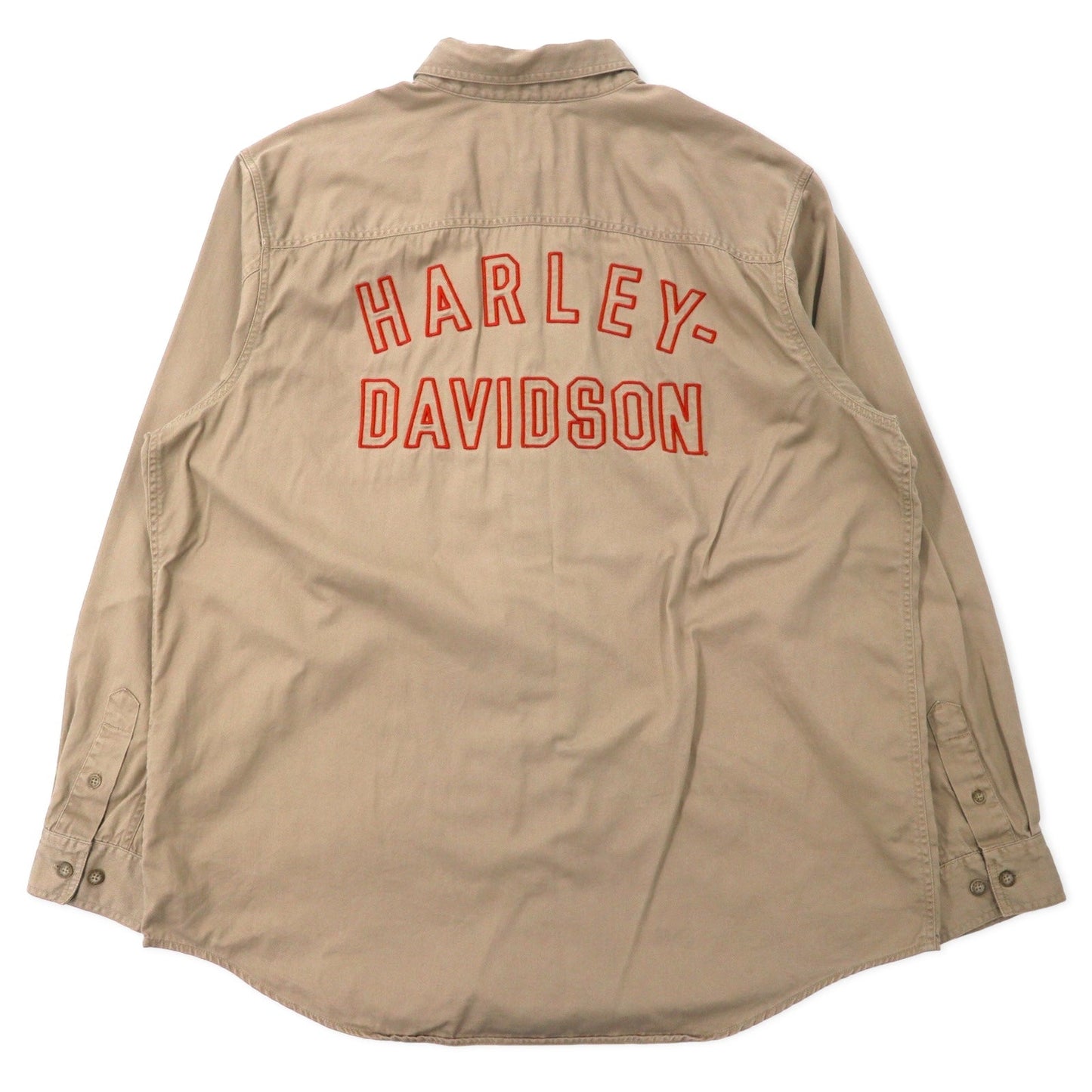HARLEY DAVIDSON バックロゴ刺繍 コットンツイル シャツ 2XL ベージュ ビッグサイズ