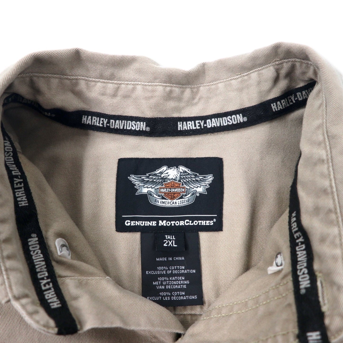 HARLEY DAVIDSON バックロゴ刺繍 コットンツイル シャツ 2XL ベージュ ビッグサイズ