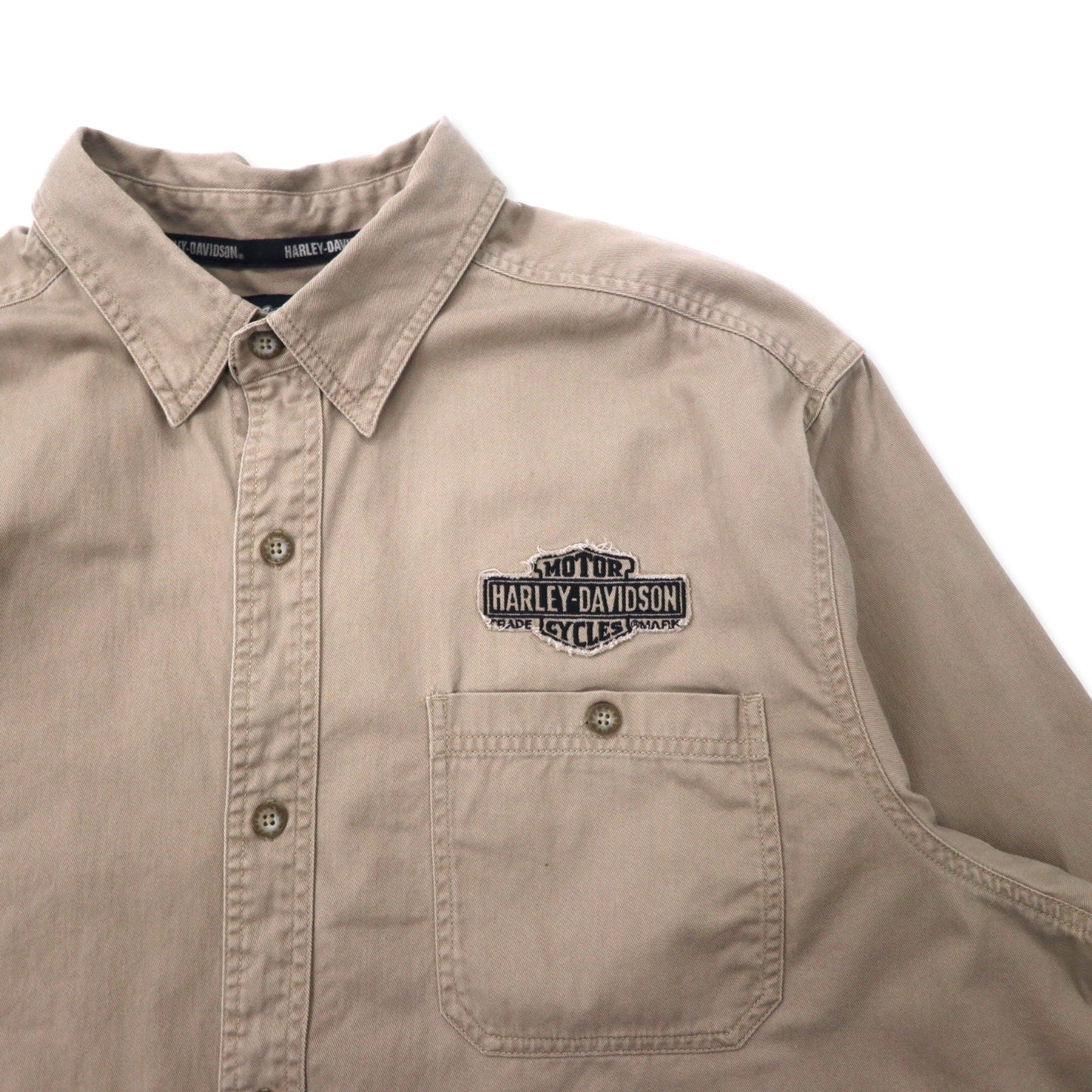 HARLEY DAVIDSON バックロゴ刺繍 コットンツイル シャツ 2XL ベージュ ビッグサイズ