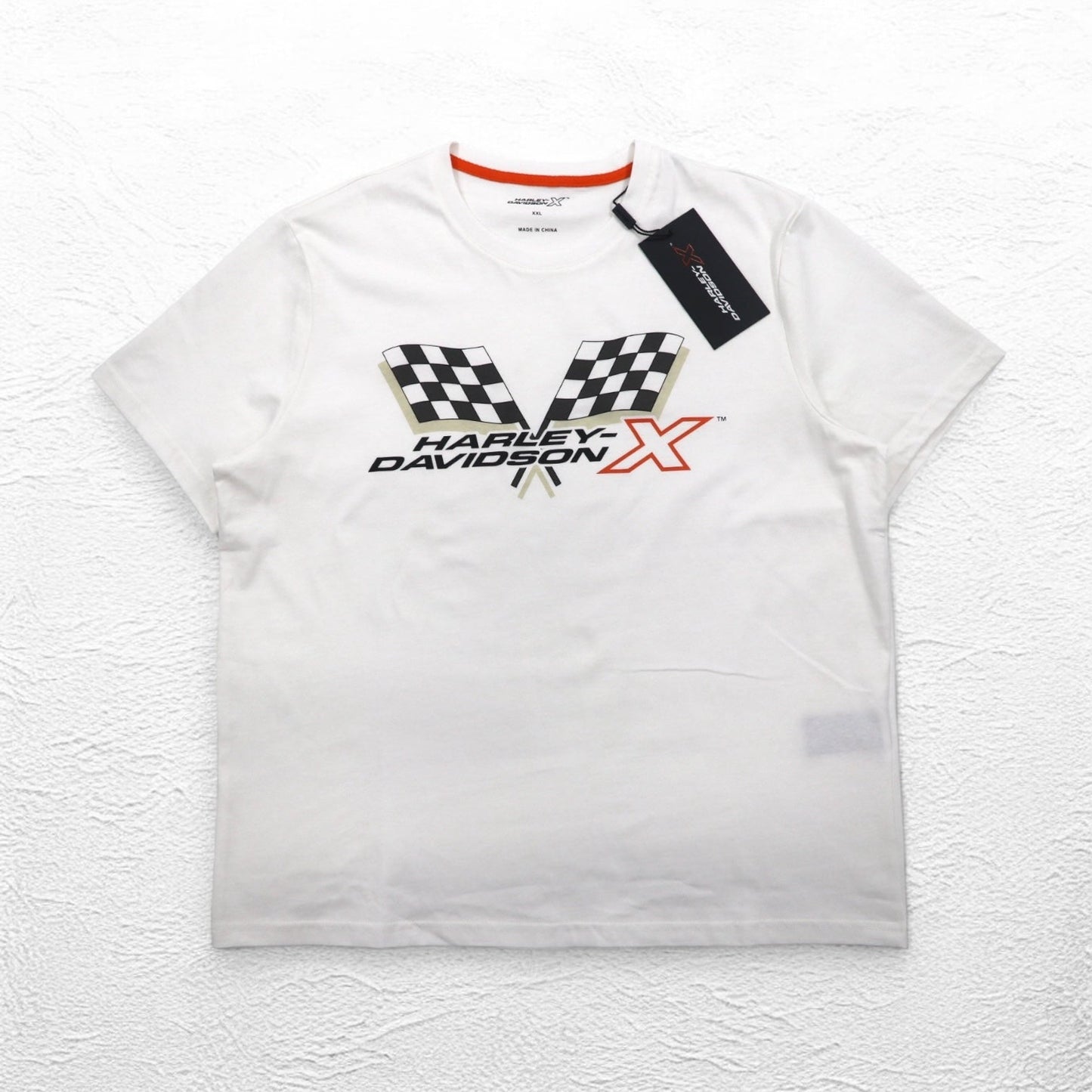 HARLEY DAVIDSON フラッグチェック プリント Tシャツ 2XL ホワイト コットン 未使用品