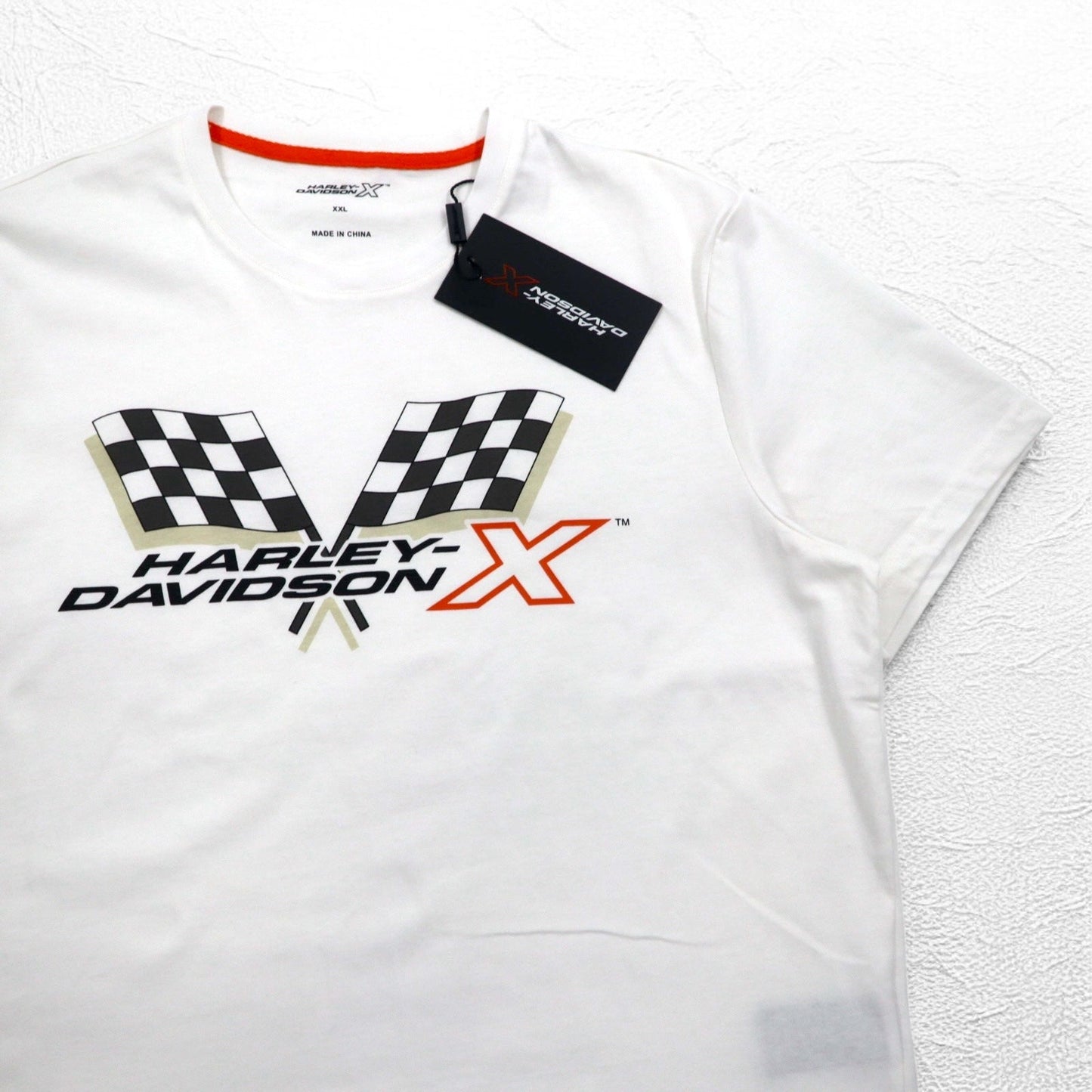 HARLEY DAVIDSON フラッグチェック プリント Tシャツ 2XL ホワイト コットン 未使用品
