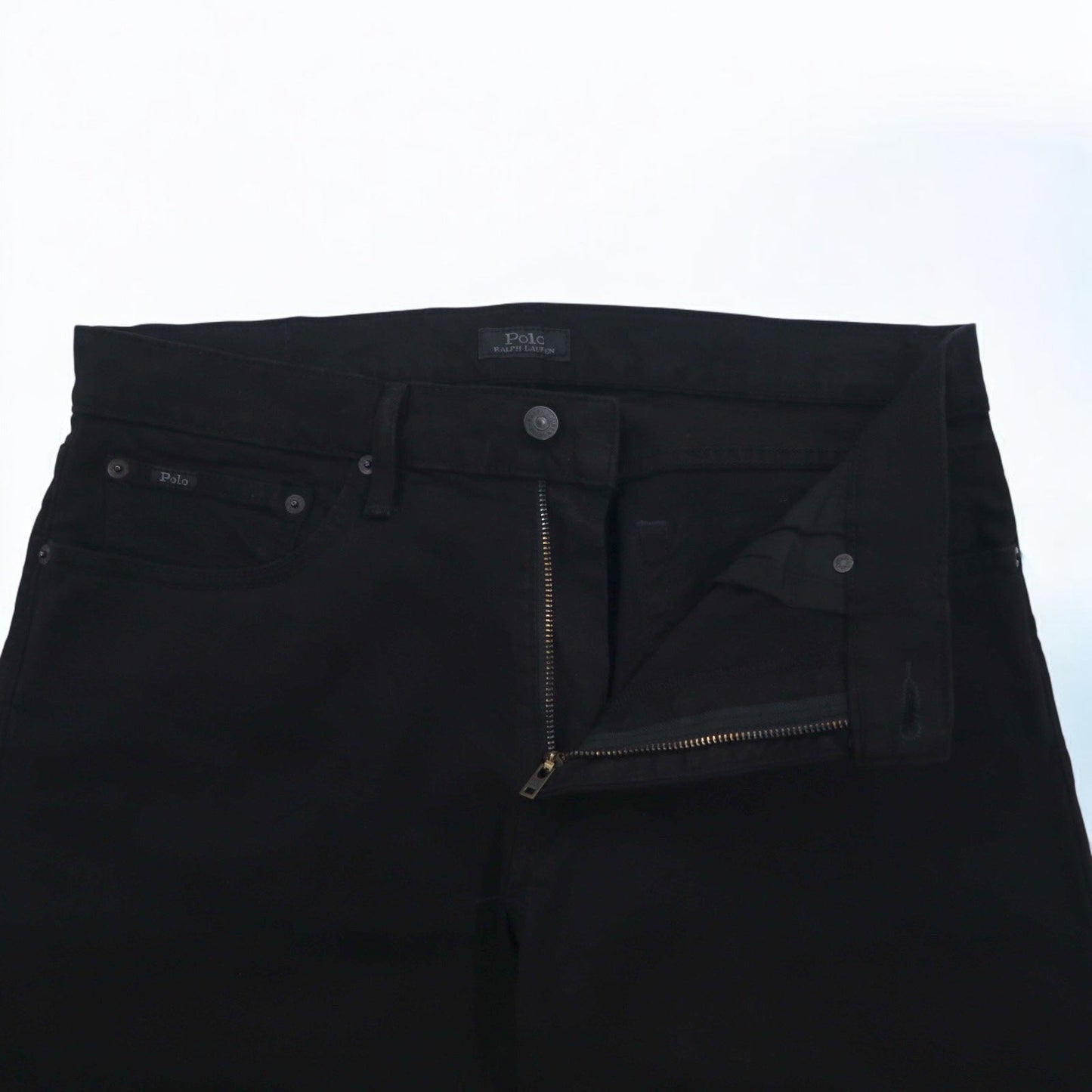 POLO RALPH LAUREN ストレート ブラック デニムパンツ L コットン IDEALジップ ジッパーフライ レザーパッチ VARICK SLIM STRAIGHT JEANS