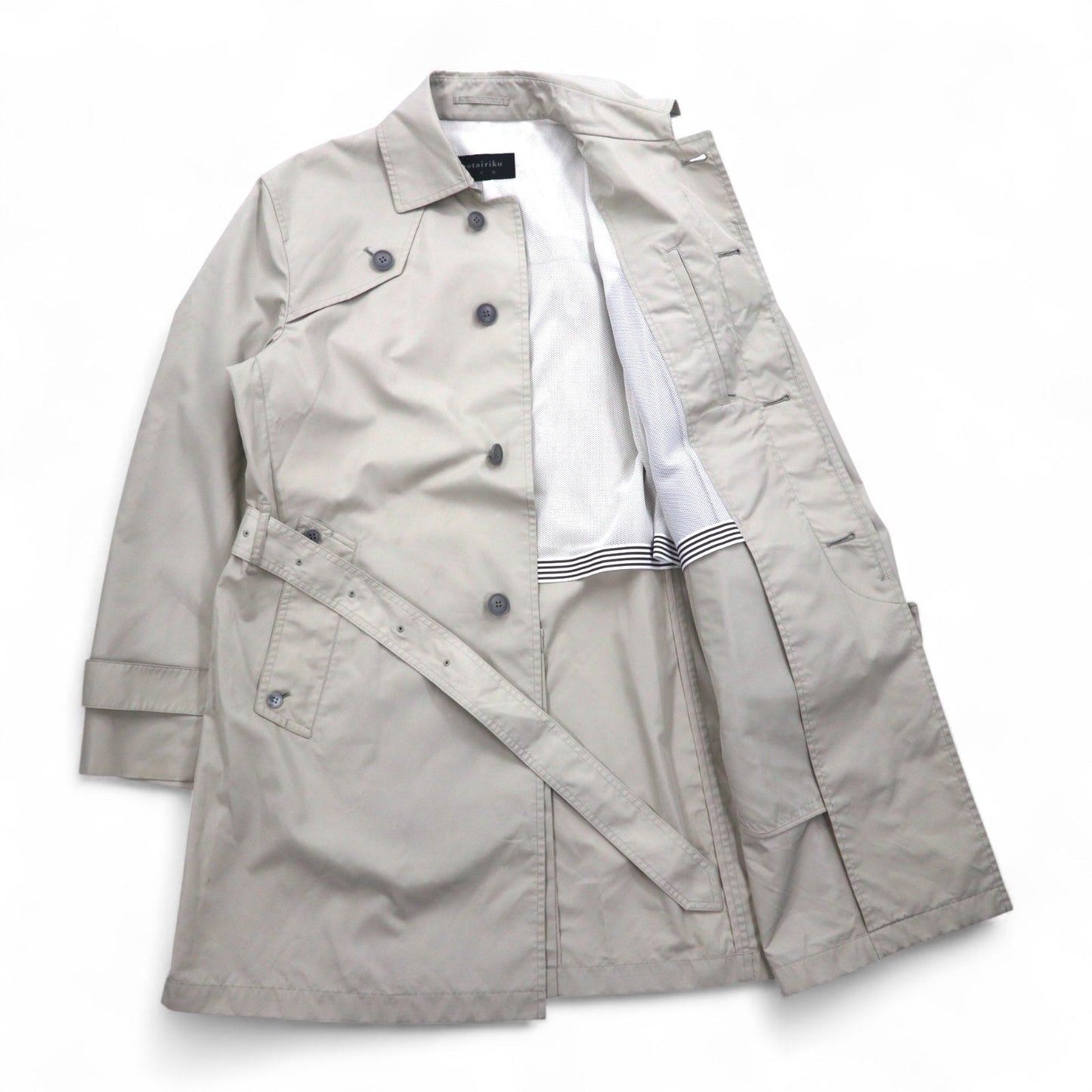 gotairiku 五大陸 ステンカラーコート トレンチコート M ベージュ ポリエステル ベルト付き