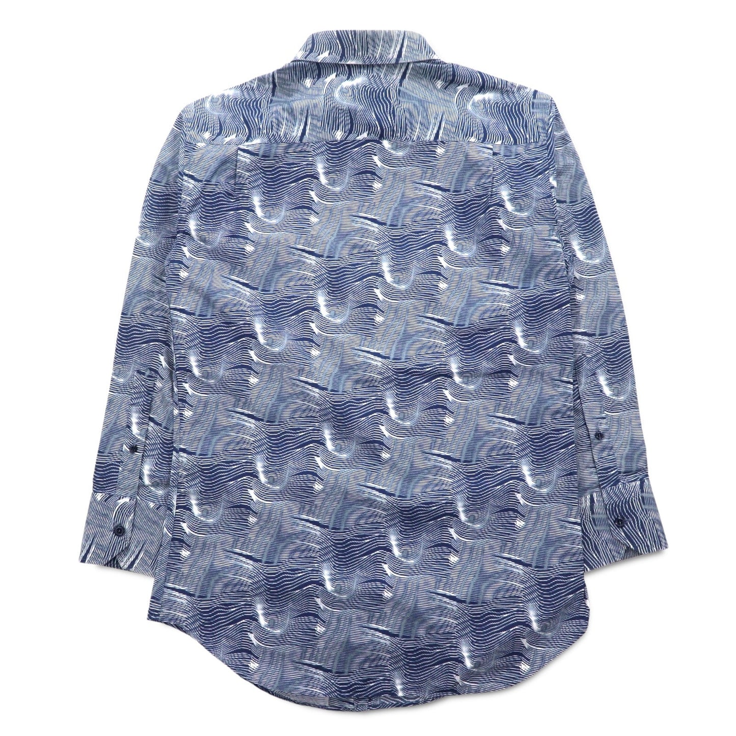 EMPORIO ARMANI 総柄 ドレスシャツ S ネイビー コットン チュニジア製