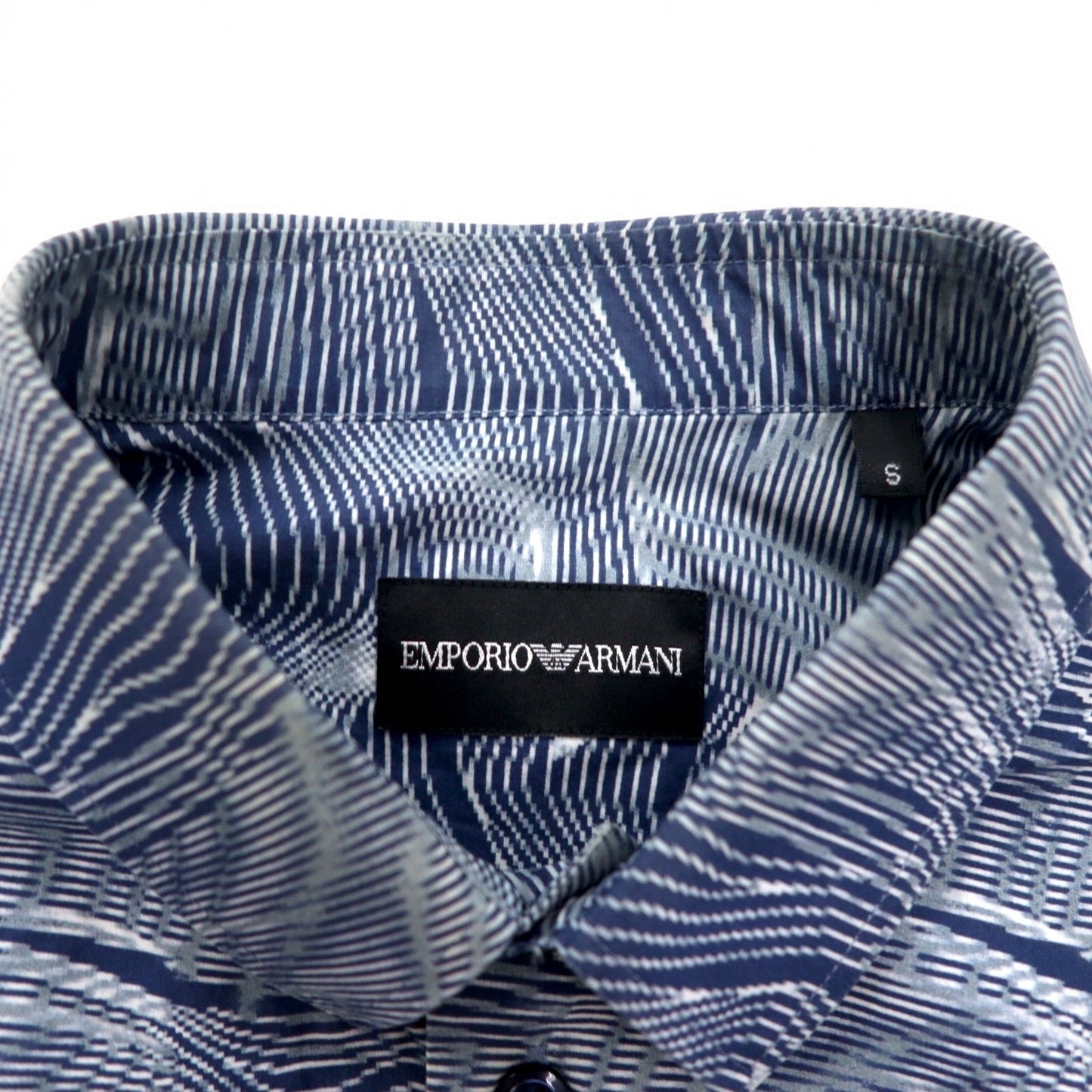 EMPORIO ARMANI 総柄 ドレスシャツ S ネイビー コットン チュニジア製