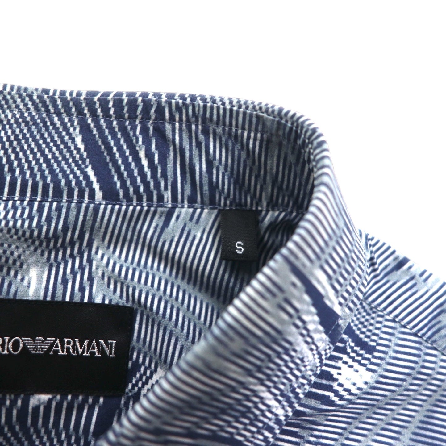 EMPORIO ARMANI 総柄 ドレスシャツ S ネイビー コットン チュニジア製