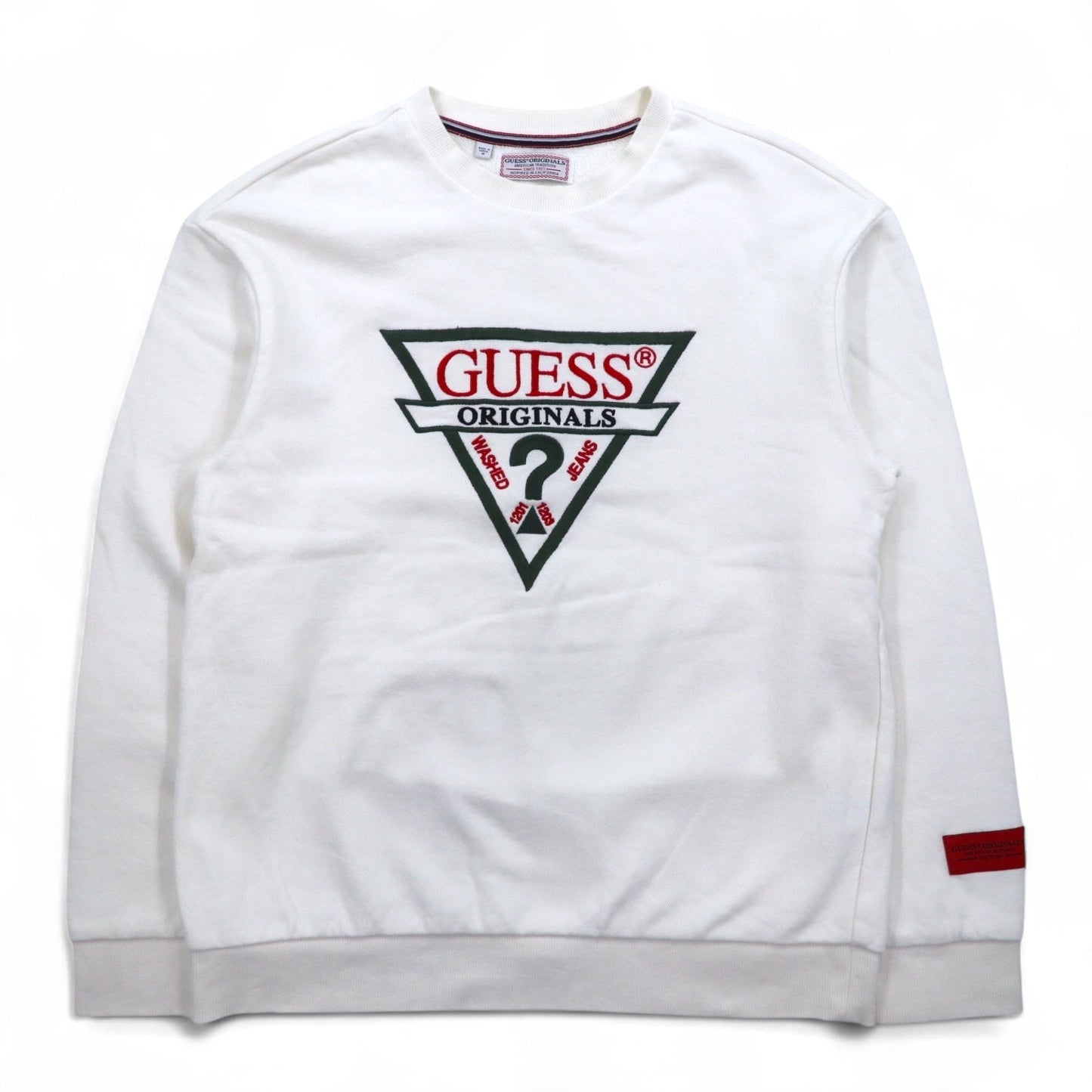 GUESS ORIGINALS トライアングルロゴ 刺繍 スウェット M ホワイト コットン