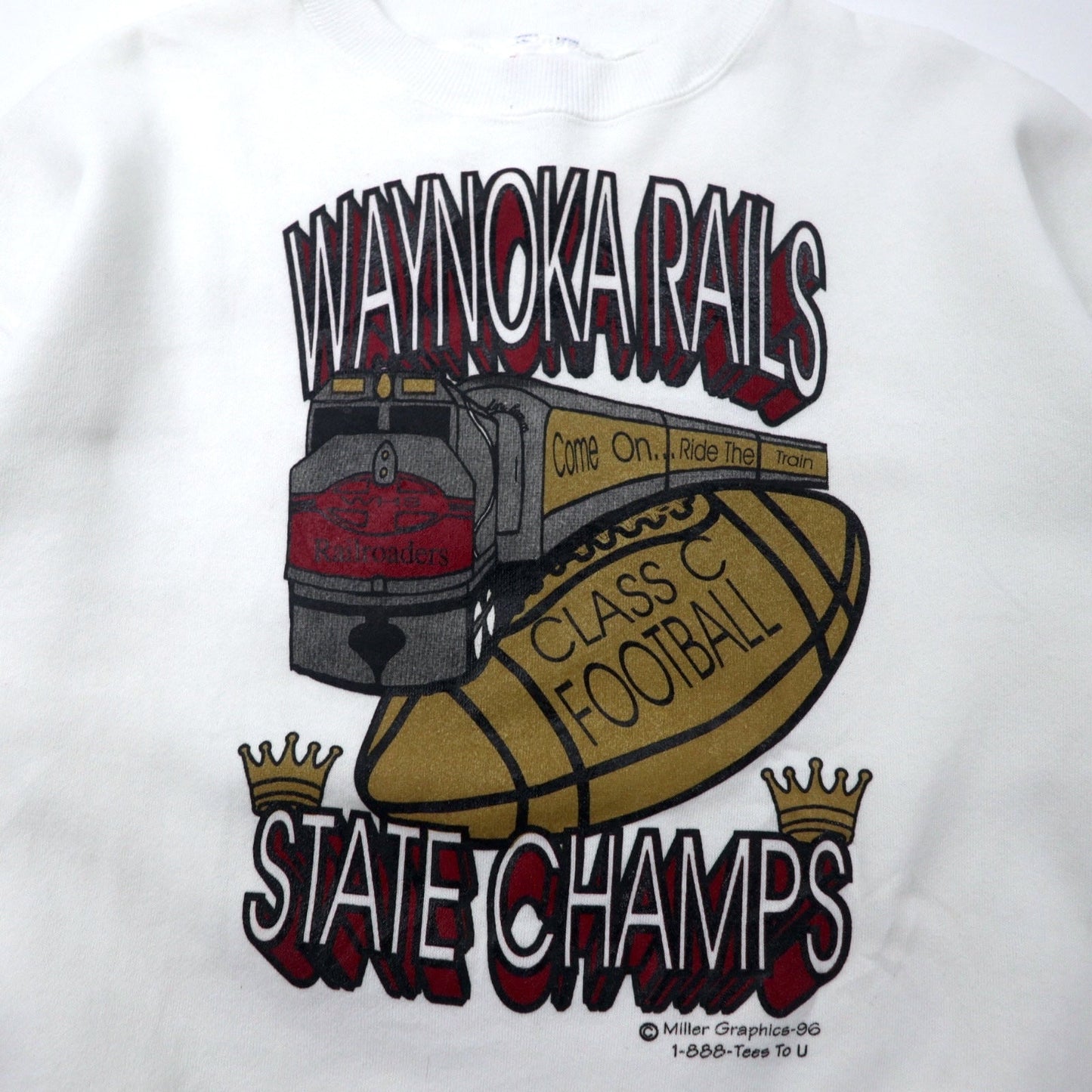 Hanes USA製 90年代 ACTIVE WEAR フットボール プリント スウェット L ホワイト コットン 裏起毛 両面プリント WAYNOKA RAILS