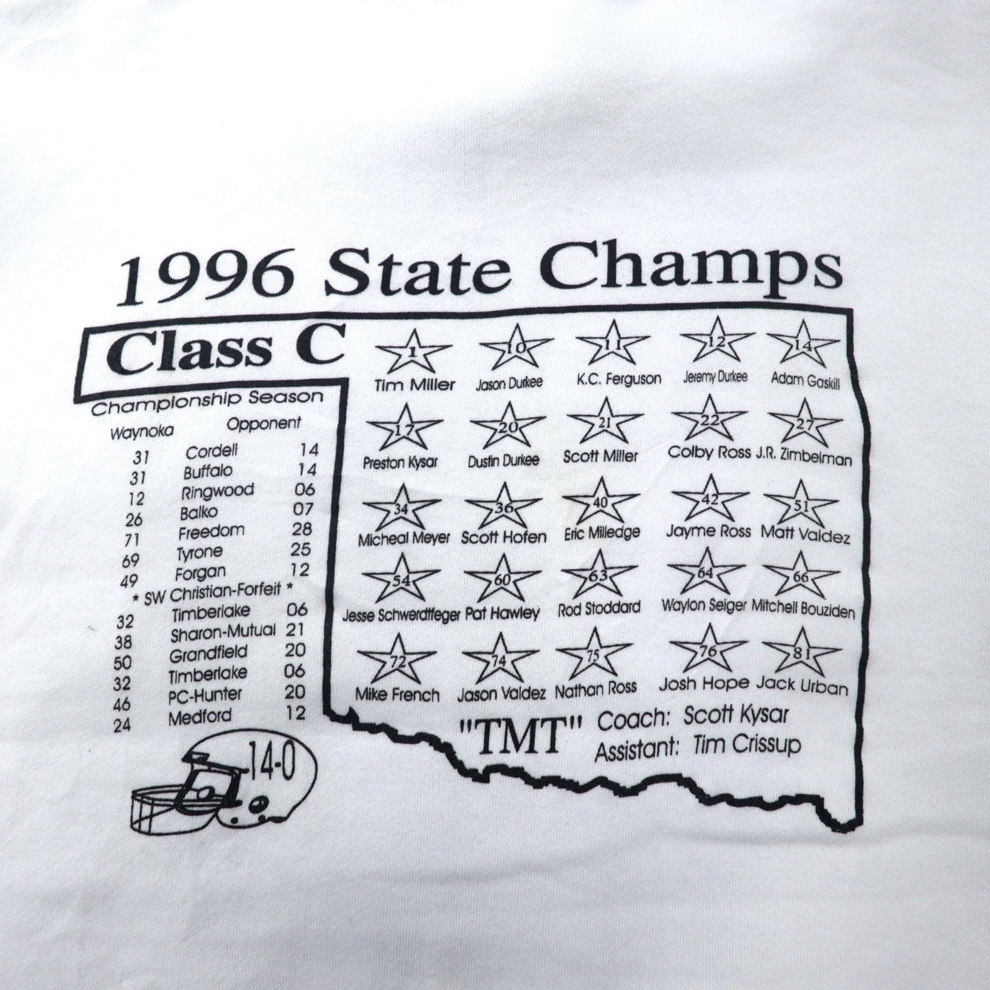 Hanes USA製 90年代 ACTIVE WEAR フットボール プリント スウェット L ホワイト コットン 裏起毛 両面プリント WAYNOKA RAILS