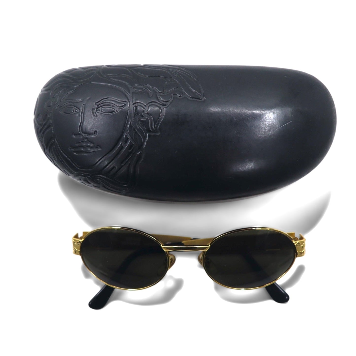 GIANNI VERSACE ヴィンテージ イタリア製 メデューサ ガンメタル サングラス オーバル ゴールド X01 58M