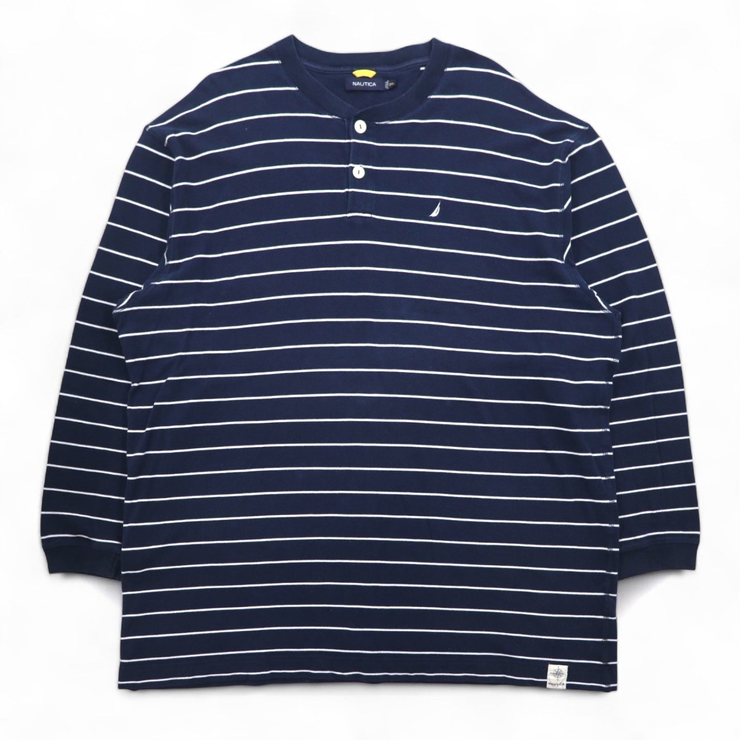 NAUTICA ヘンリーネック ロングスリーブTシャツ ロンT 3XL ネイビー ボーダー ビッグサイズ