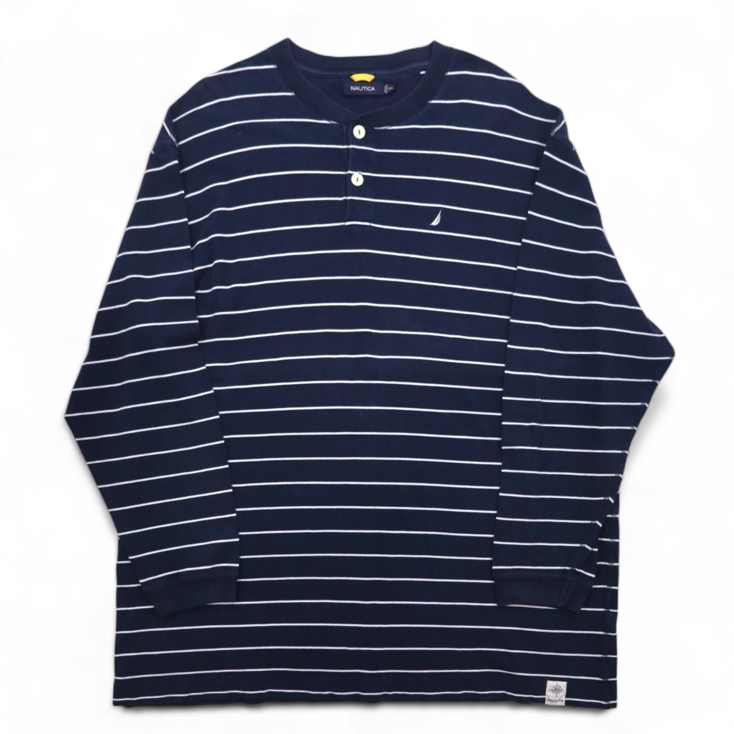 NAUTICA ヘンリーネック ロングスリーブTシャツ ロンT 3XL ネイビー ボーダー ビッグサイズ