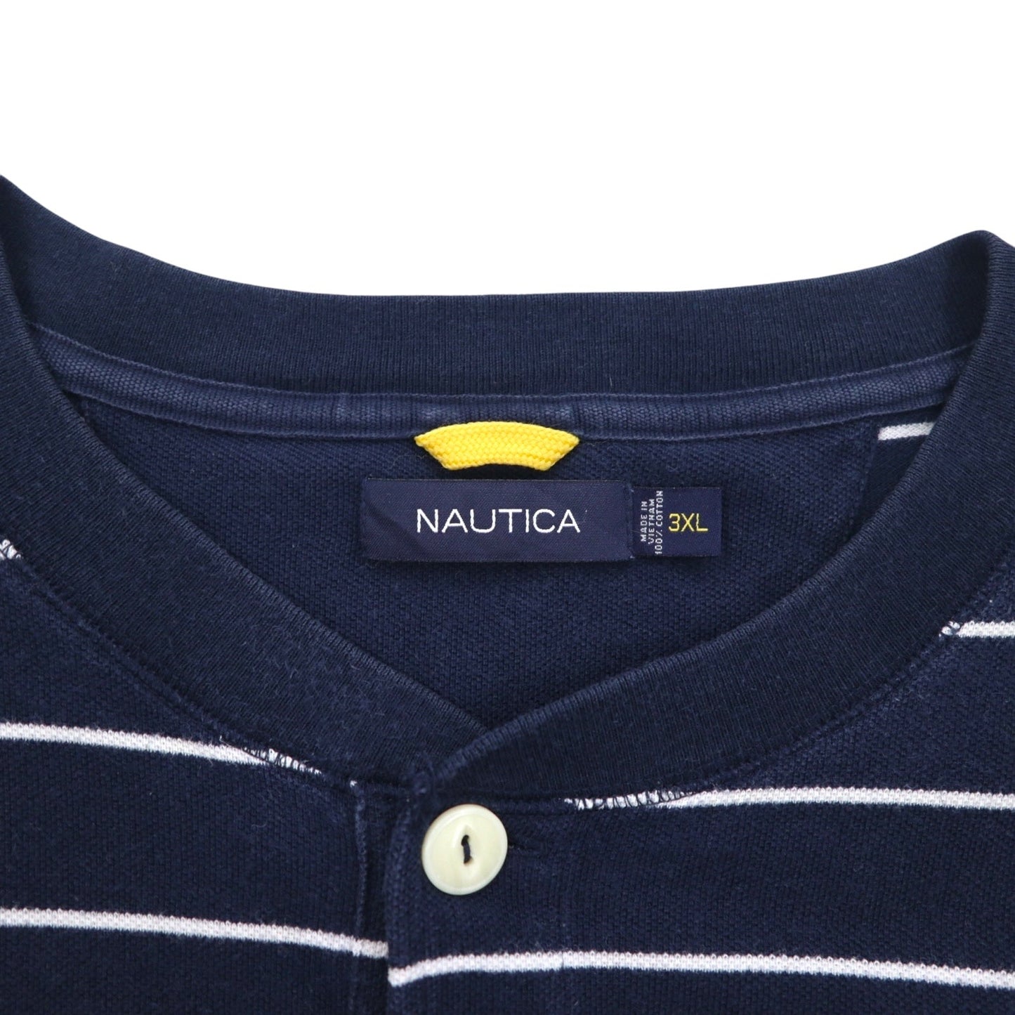 NAUTICA ヘンリーネック ロングスリーブTシャツ ロンT 3XL ネイビー ボーダー ビッグサイズ