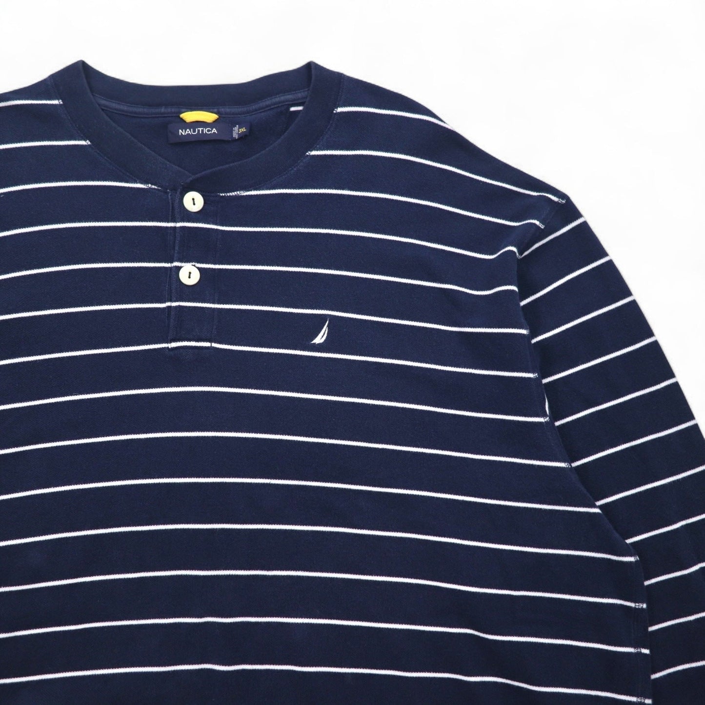 NAUTICA ヘンリーネック ロングスリーブTシャツ ロンT 3XL ネイビー ボーダー ビッグサイズ