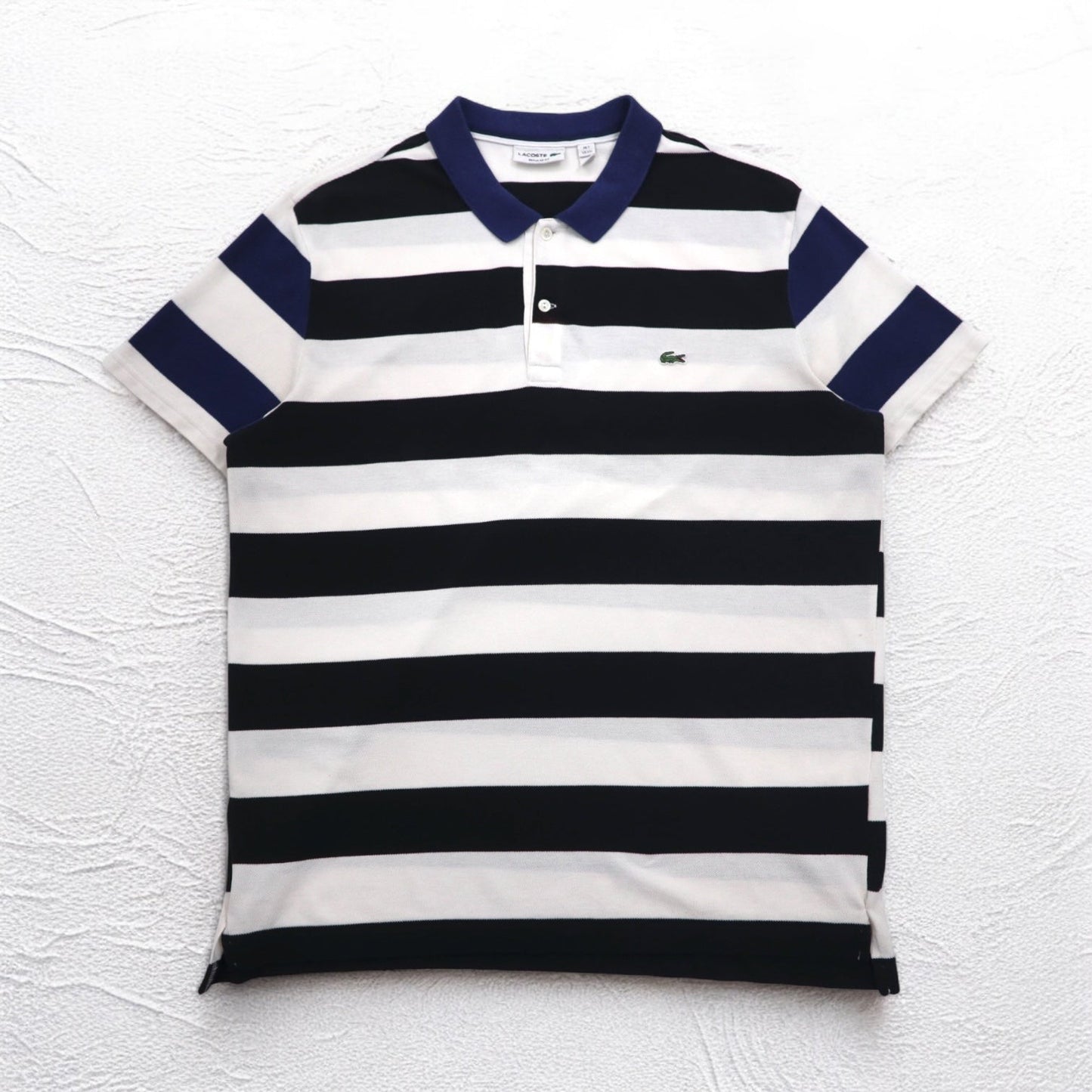 LACOSTE ボーダー ポロシャツ 2XL REGULAR FIT ホワイト ブラック 鹿の子 ビッグサイズ PH4984