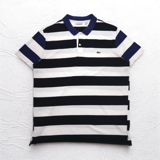 LACOSTE ボーダー ポロシャツ 2XL REGULAR FIT ホワイト ブラック 鹿の子 ビッグサイズ PH4984