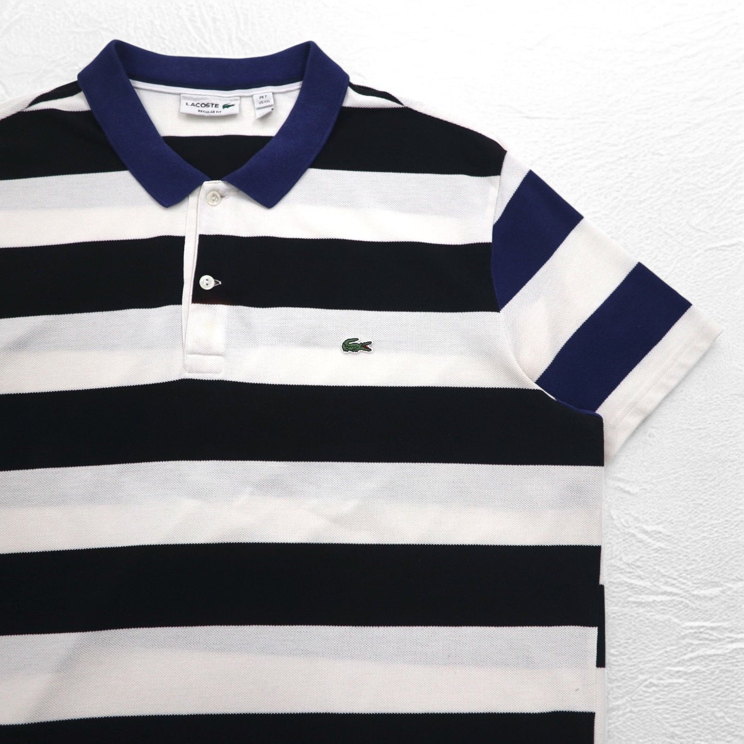 LACOSTE ボーダー ポロシャツ 2XL REGULAR FIT ホワイト ブラック 鹿の子 ビッグサイズ PH4984