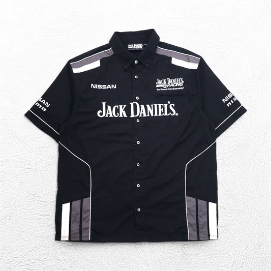 JACK DANIEL'S RACING ジャックダニエル 半袖 レーシングシャツ 2XL ブラック 両面ロゴ 刺繍