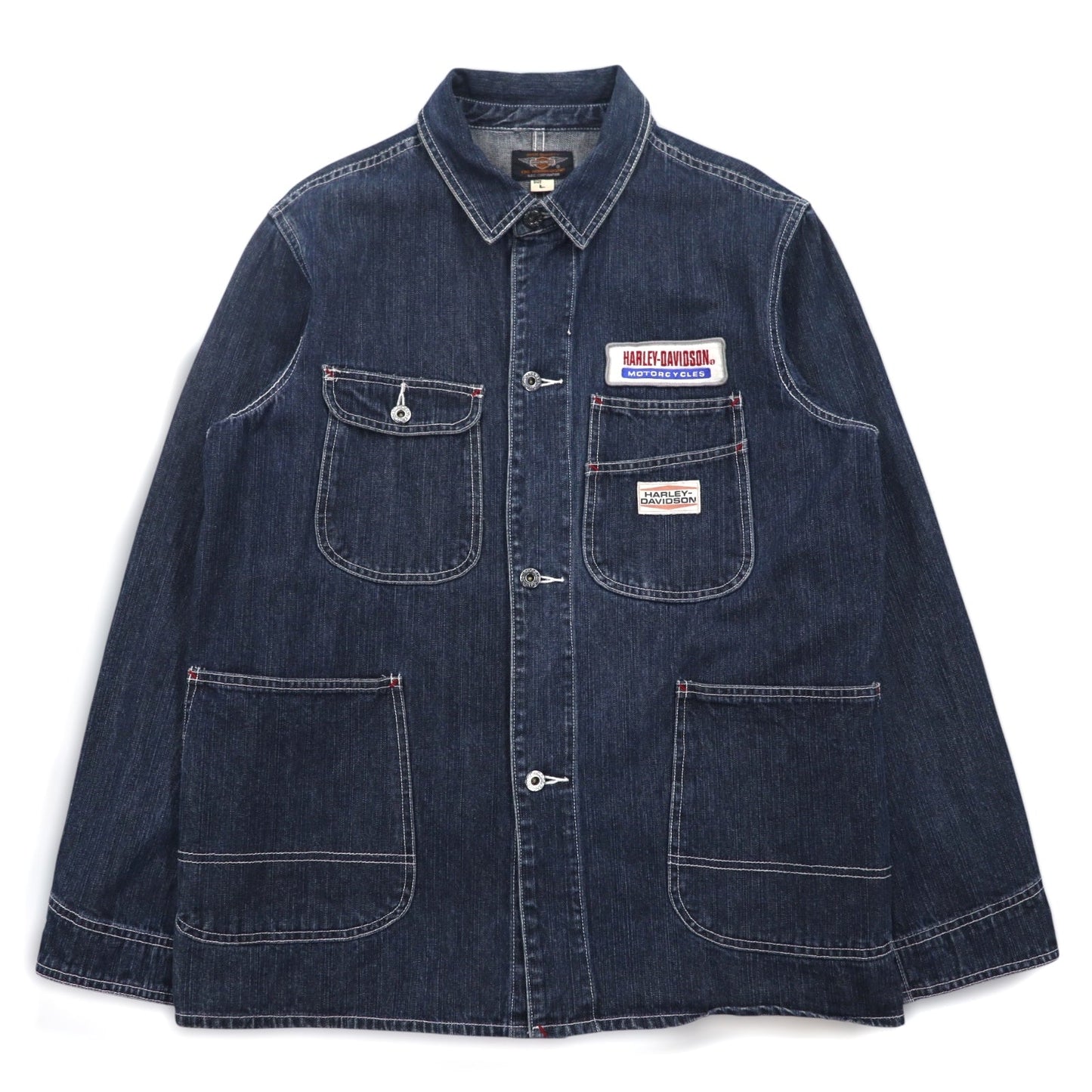 HARLEY DAVIDSON デニム カバーオール L インディゴ ブルー コットン ワッペン