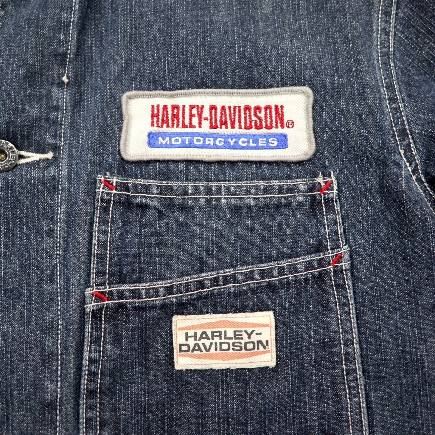 HARLEY DAVIDSON デニム カバーオール L インディゴ ブルー コットン ワッペン