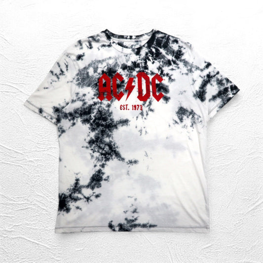 AC/DC オフィシャル ロック バンド Tシャツ バンT L ホワイト タイダイ コットン