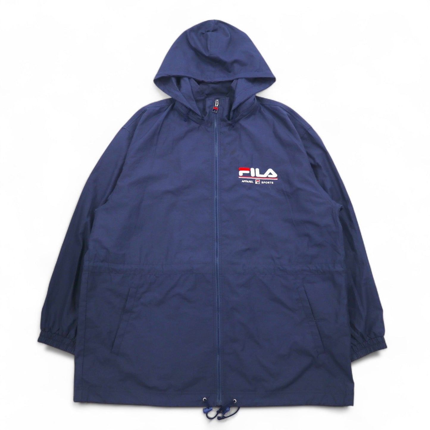 FILA 90年代 ナイロンパーカー XL ネイビー メッシュライナー フード着脱式 ドローコード