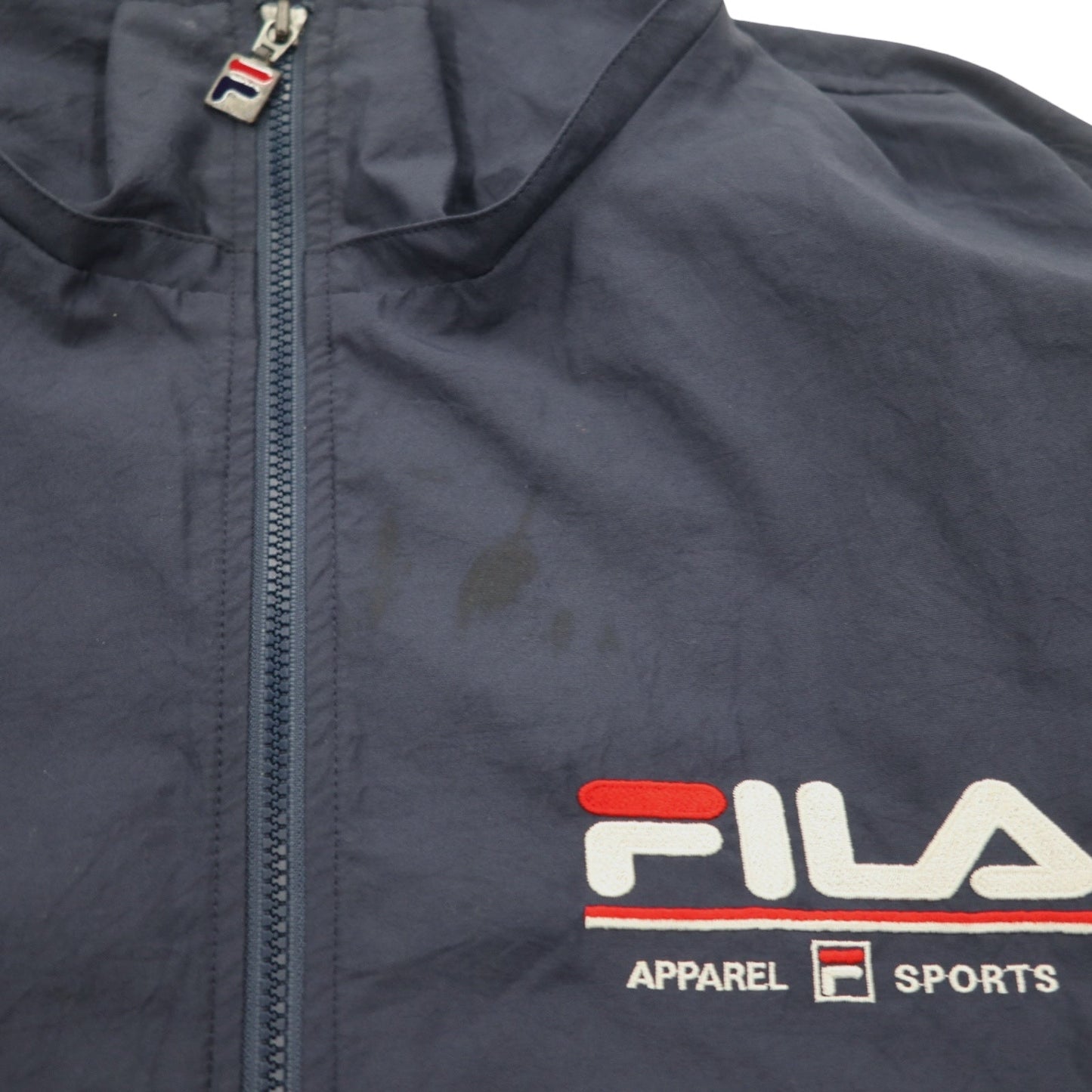 FILA 90年代 ナイロンパーカー XL ネイビー メッシュライナー フード着脱式 ドローコード