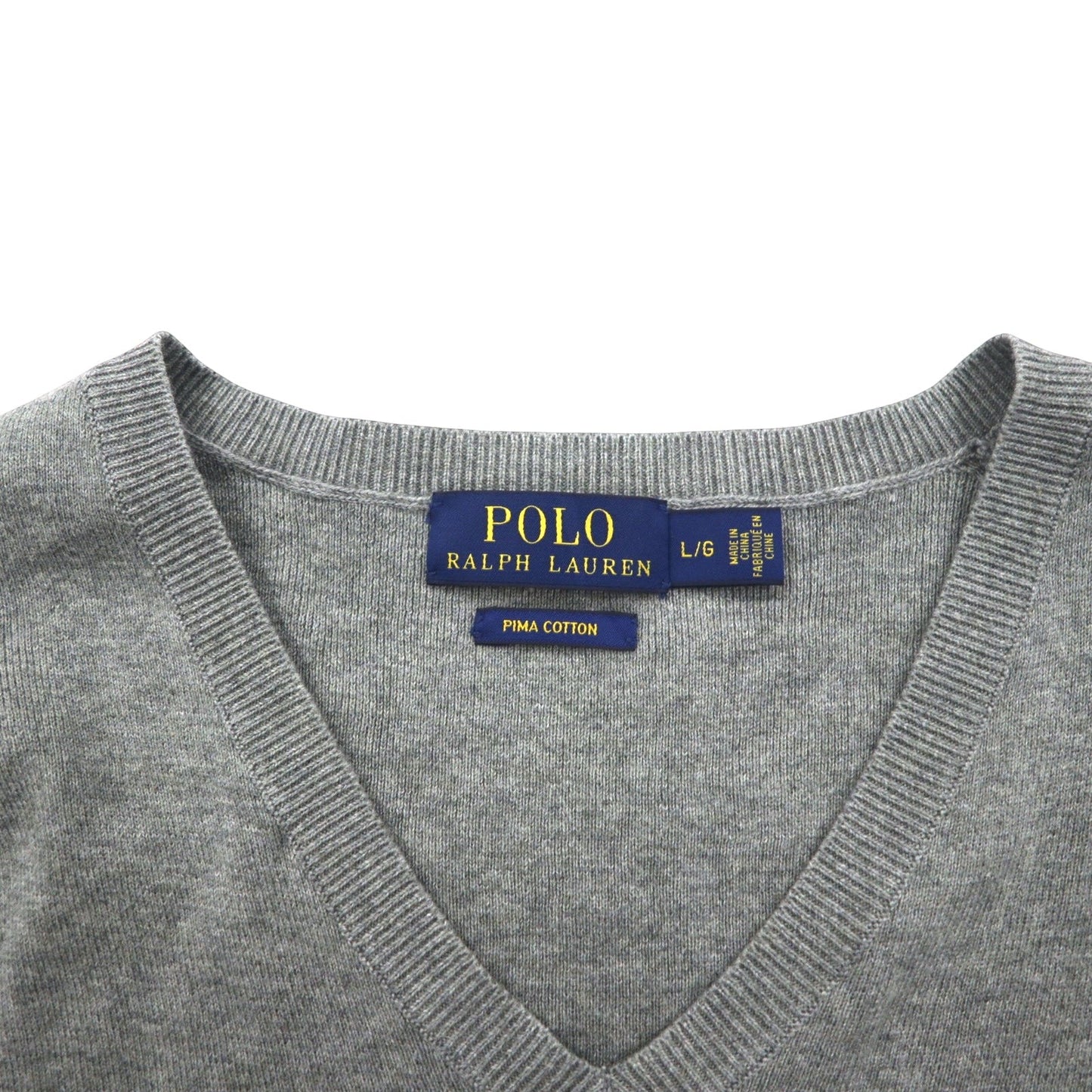 POLO RALPH LAUREN Vネック ピマコットン ニット セーター L グレー スモールポニー 刺繍 PIMA COTTON
