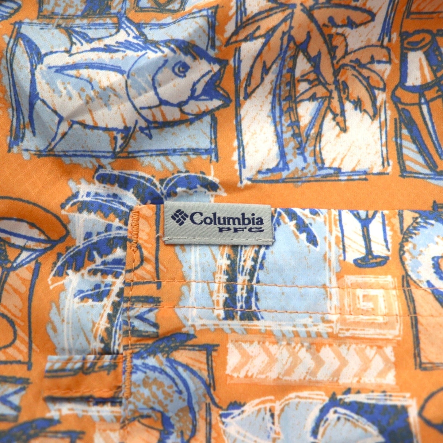 Columbia PFG UVカット アロハシャツ 半袖 ボタンダウンシャツ XL オレンジ 総柄 OMNI-SHADE メッシュライナー 未使用品