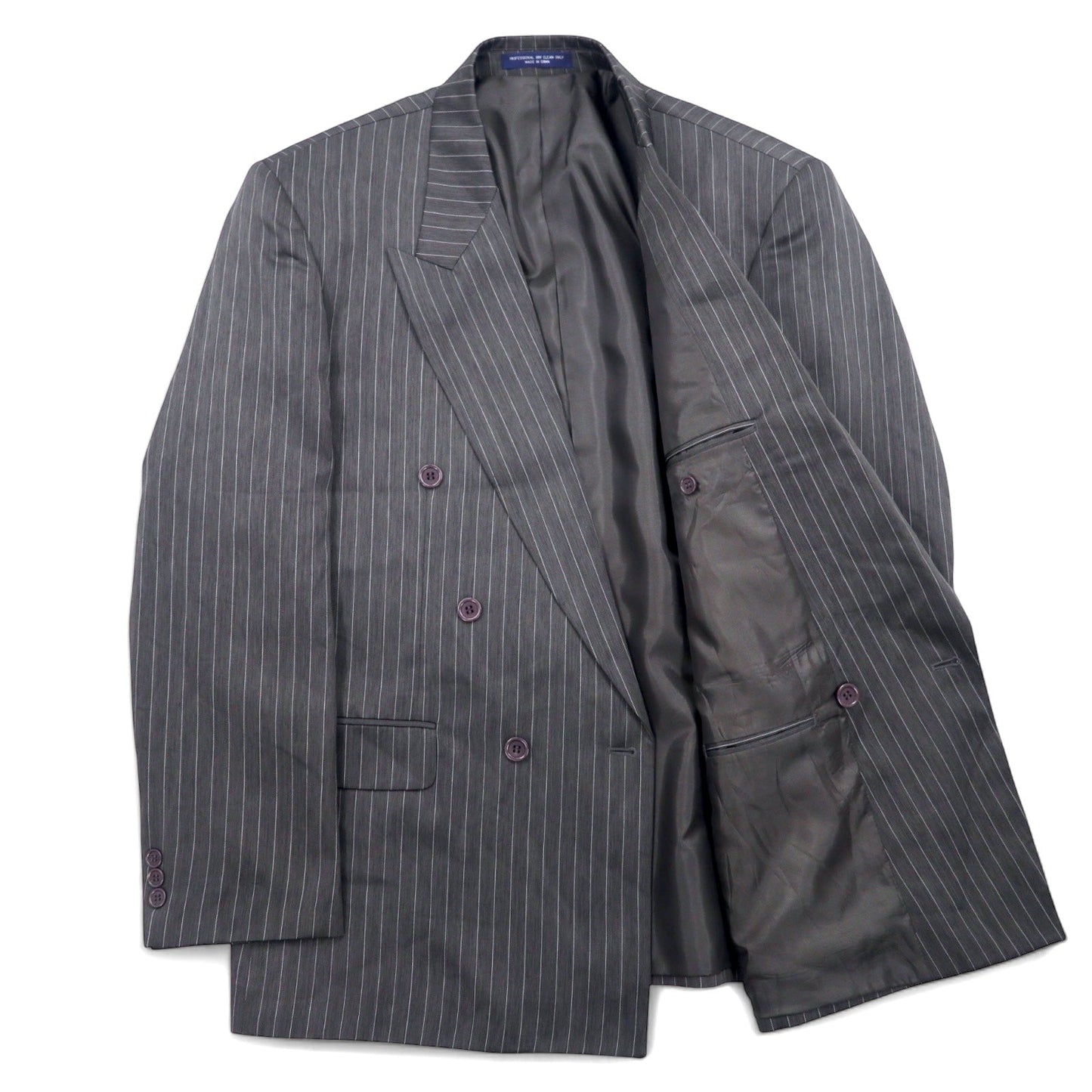 John Blair ダブル テーラードジャケット XL グレー ストライプ ポリエステル
