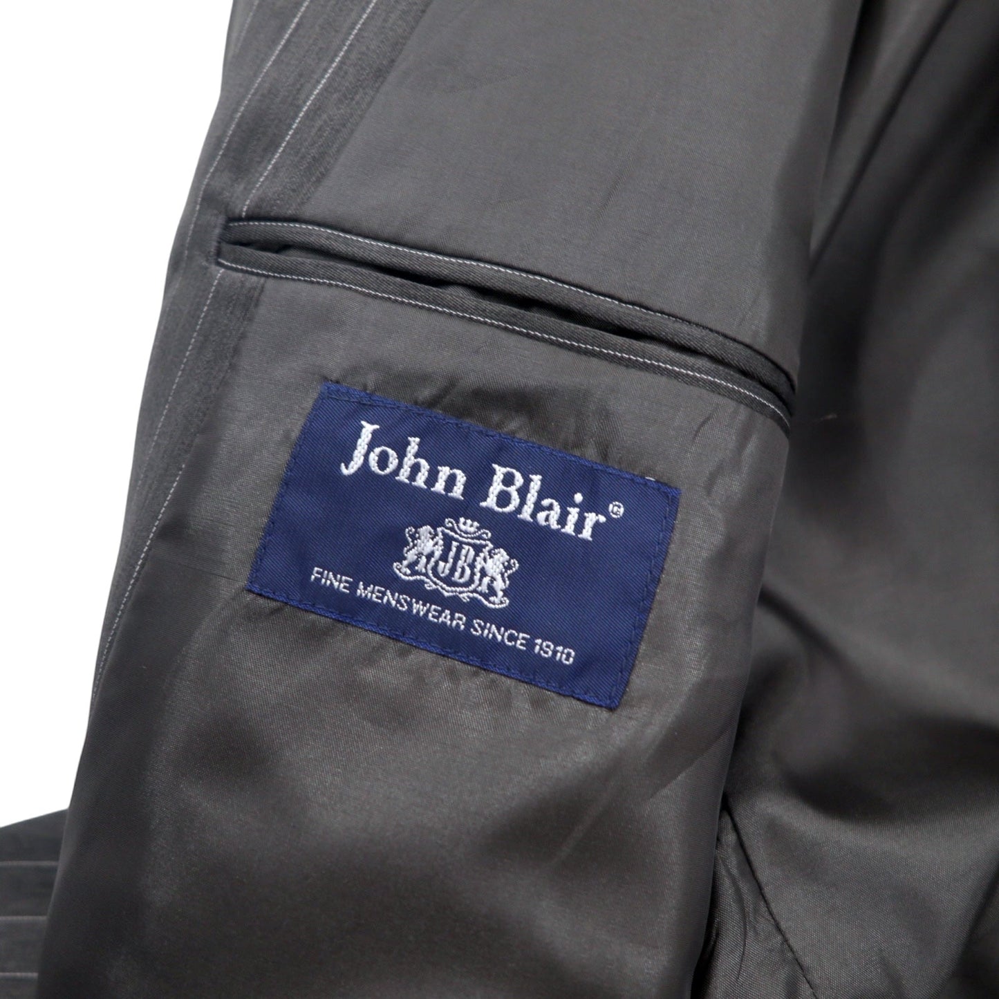 John Blair ダブル テーラードジャケット XL グレー ストライプ ポリエステル