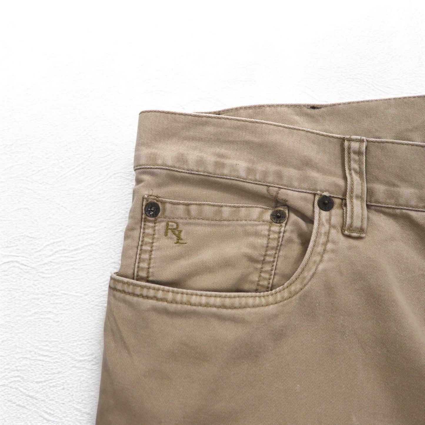 POLO RALPH LAUREN ストレート チノパンツ L ベージュ コットン TALONジップ レザーパッチ