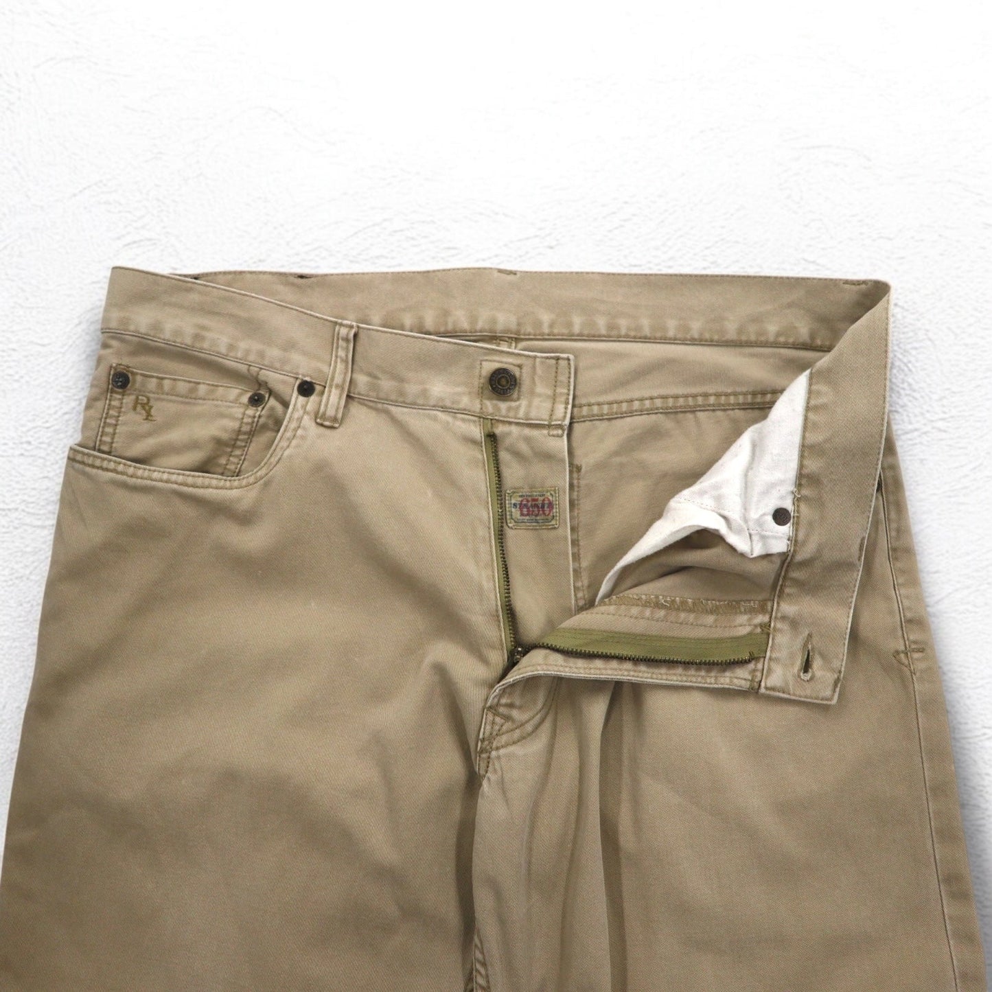 POLO RALPH LAUREN ストレート チノパンツ L ベージュ コットン TALONジップ レザーパッチ