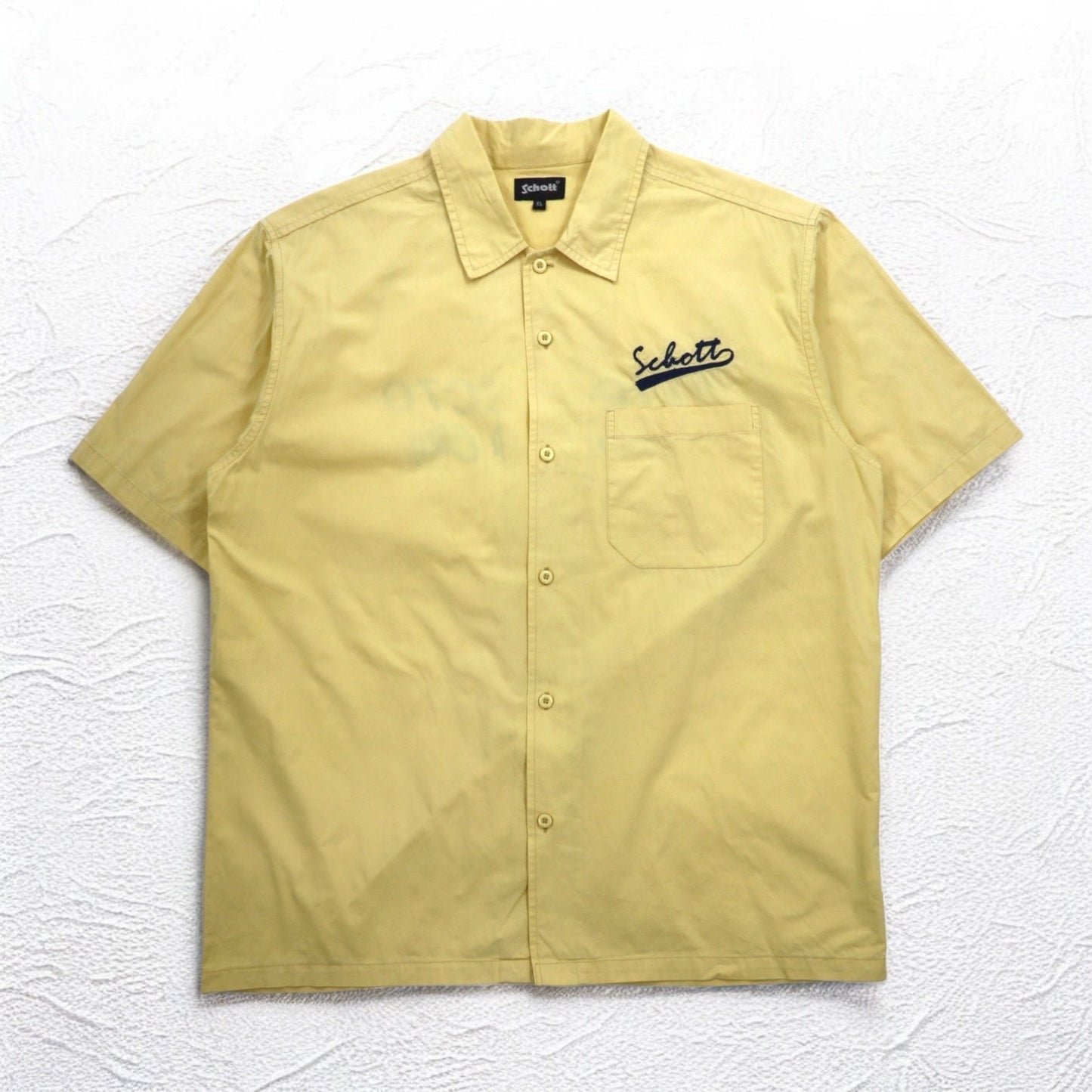 Schott 半袖 ワークシャツ XL イエロー コットン PERFECTO 胸ポケット ロゴ刺繍