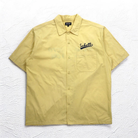 Schott 半袖 ワークシャツ XL イエロー コットン PERFECTO 胸ポケット ロゴ刺繍