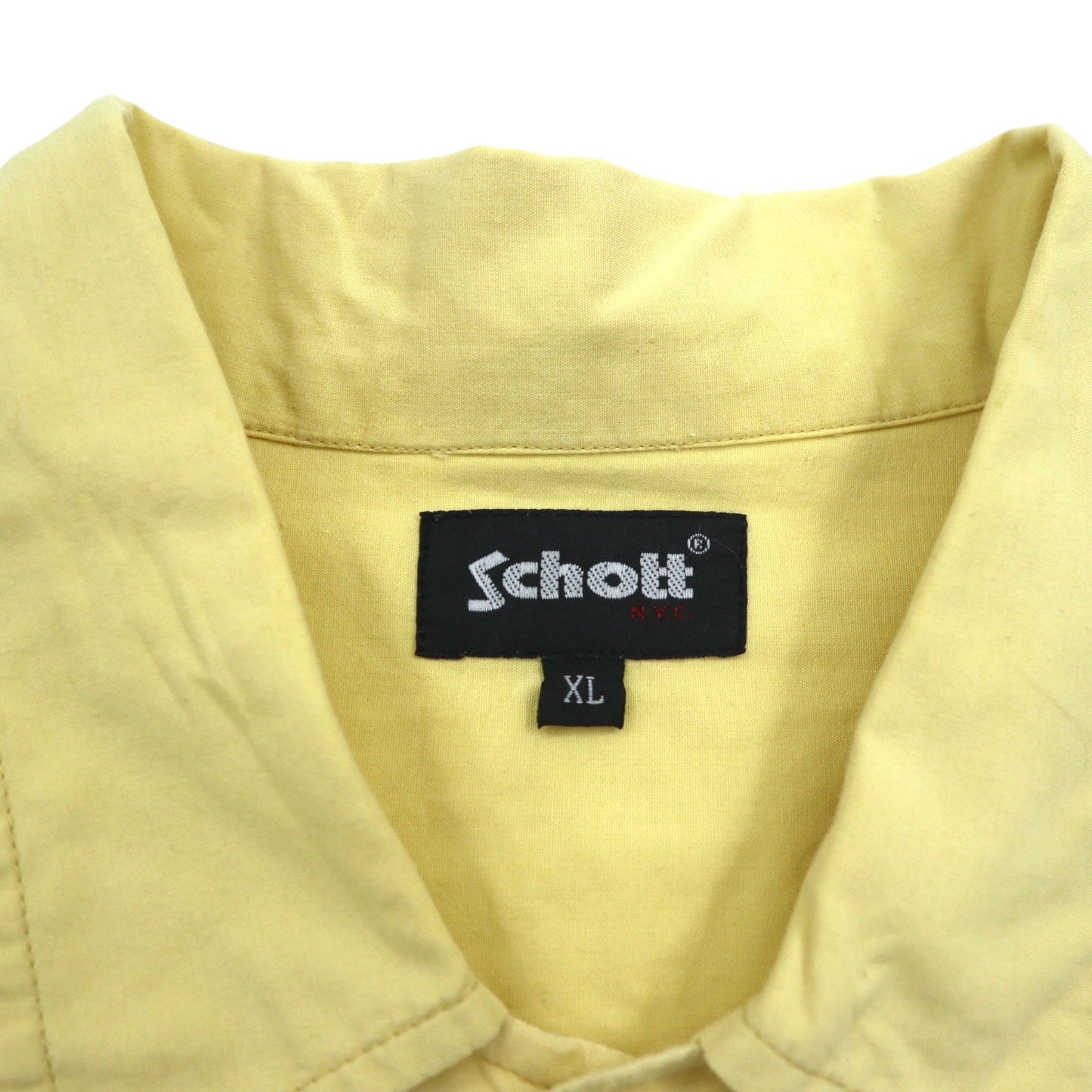 Schott 半袖 ワークシャツ XL イエロー コットン PERFECTO 胸ポケット ロゴ刺繍