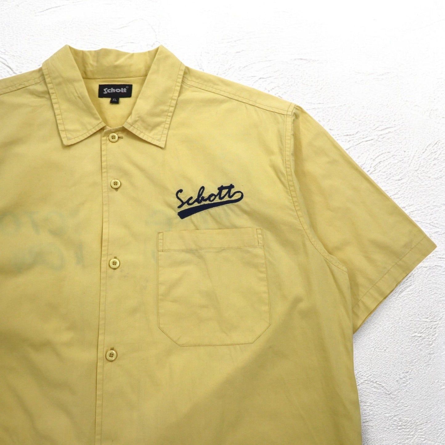 Schott 半袖 ワークシャツ XL イエロー コットン PERFECTO 胸ポケット ロゴ刺繍