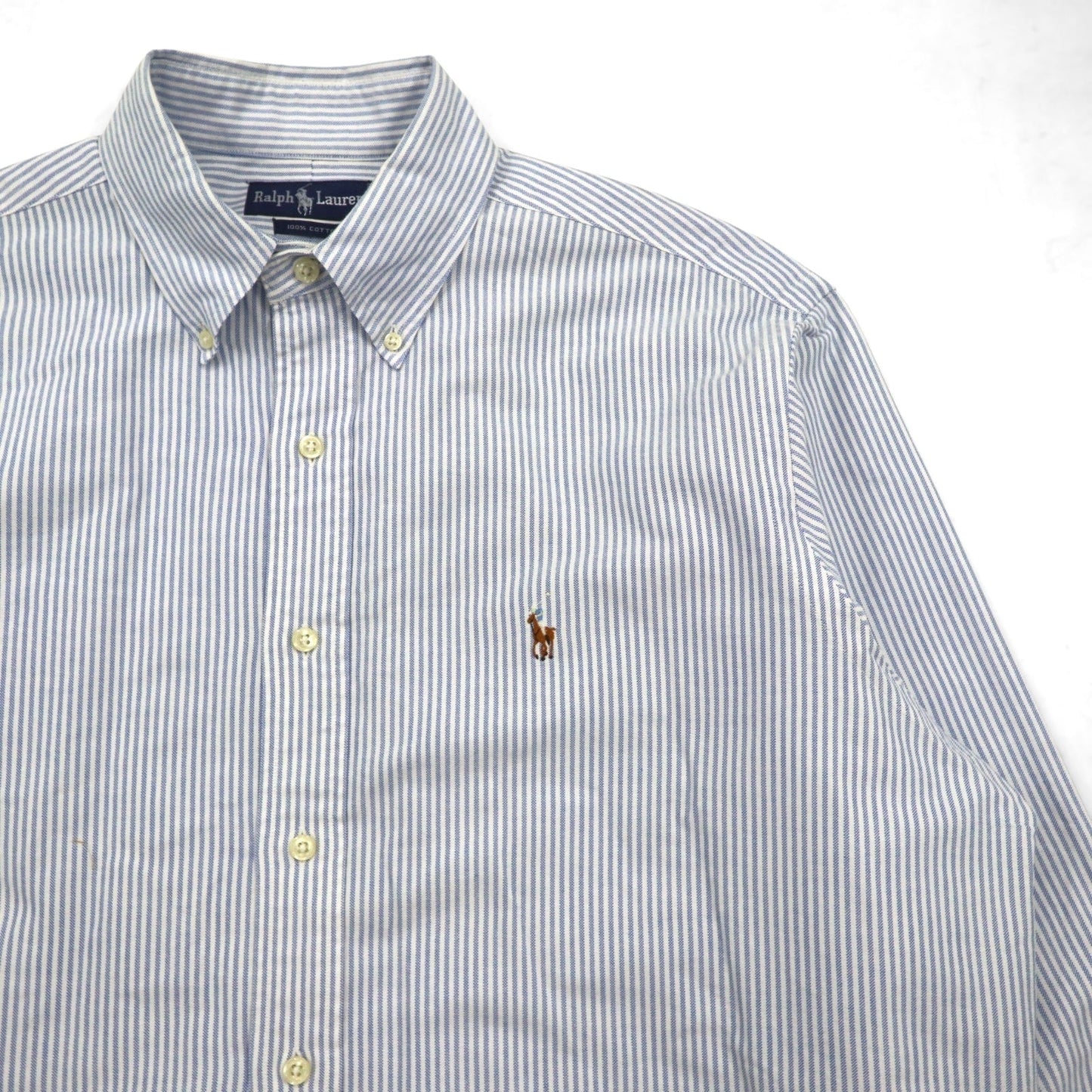 Ralph Lauren 90年代 オックスフォード ボタンダウンシャツ XL ブルー ホワイト ストライプ スモールポニー刺繍