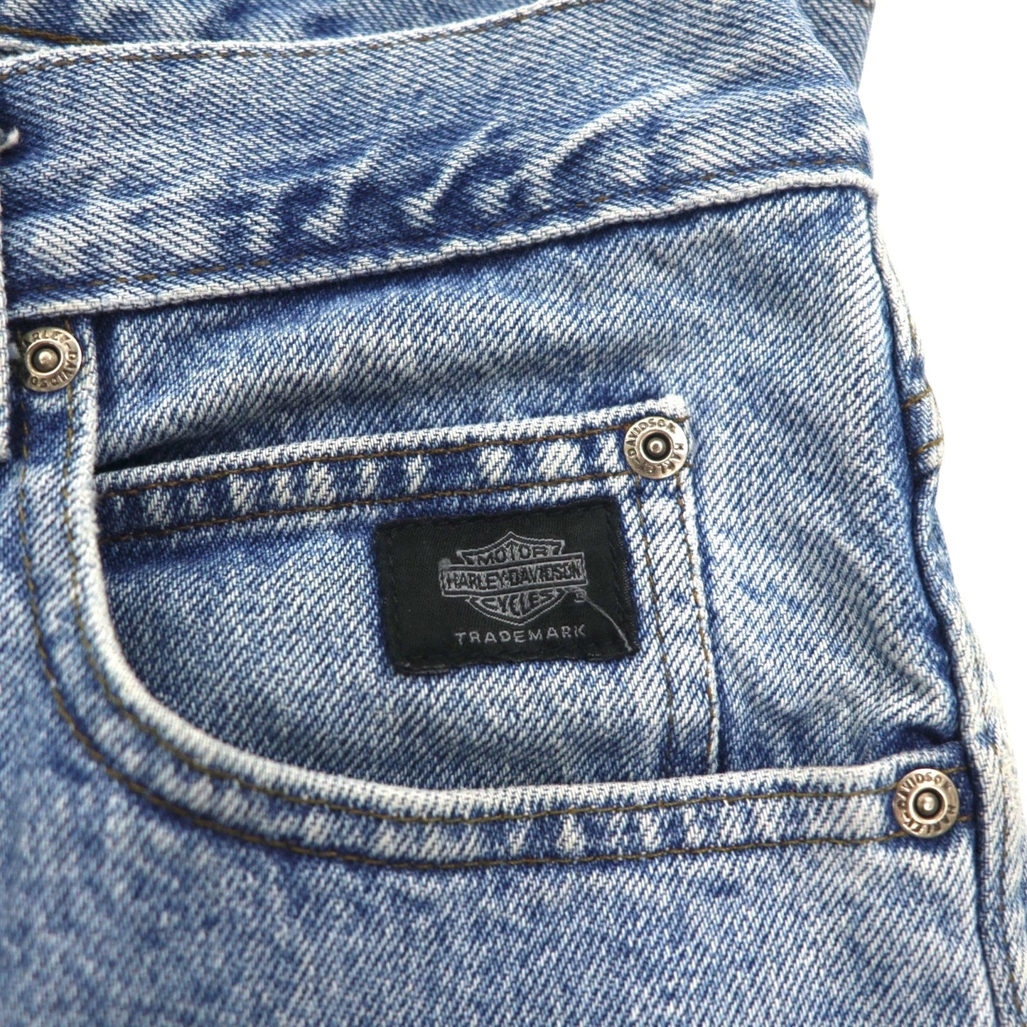 HARLEY DAVIDSON リラックスフィット テーパード デニムパンツ L インディゴ ジッパーフライ レザーパッチ メキシコ製