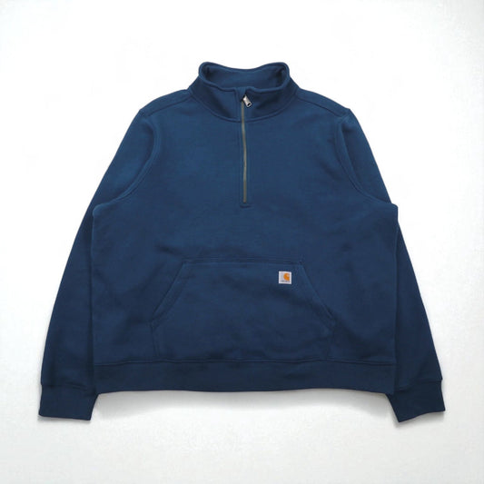 carhartt リラックスフィット ハーフジップ スウェット 2XL Relaxed Fit ブルー 無地 カンガルーポケット 裏起毛 105657