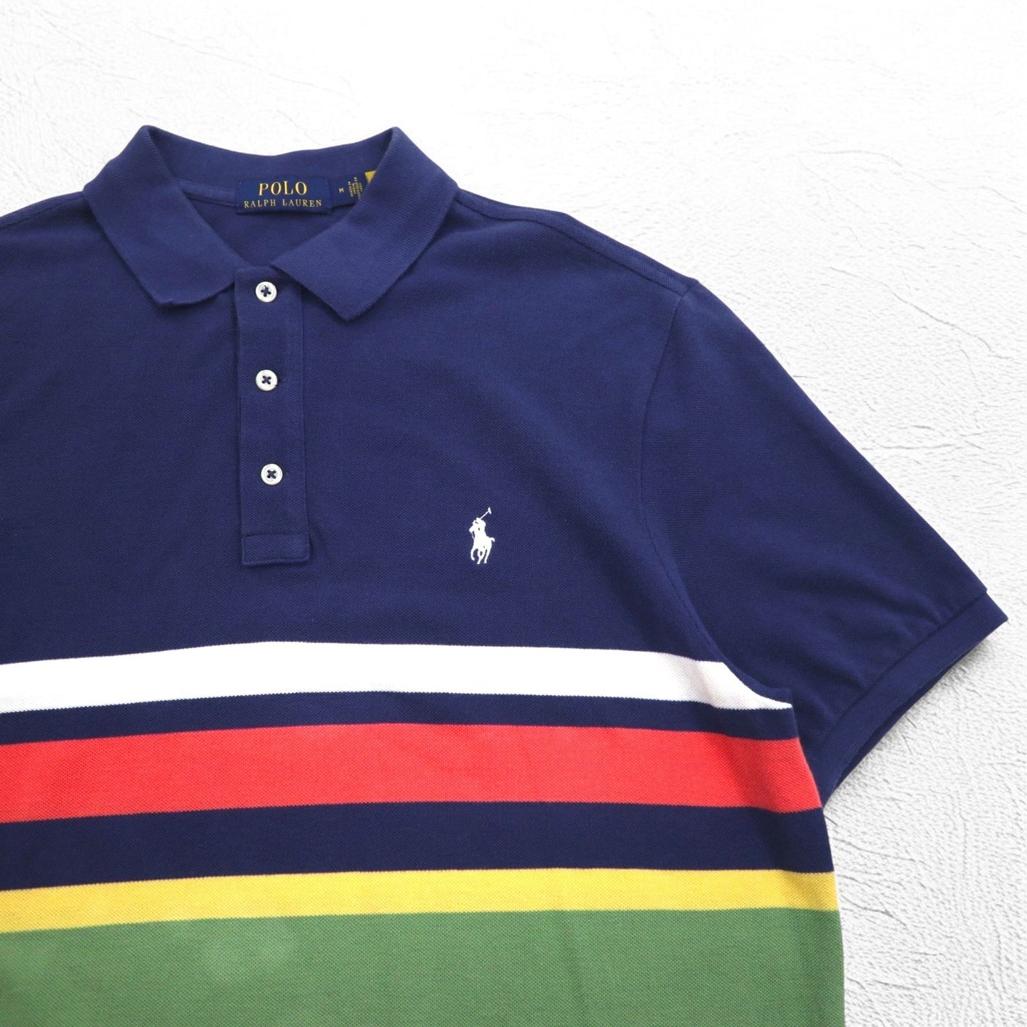 POLO RALPH LAUREN ボーダー ポロシャツ M ネイビー コットン 鹿の子 スモールポニー刺繍