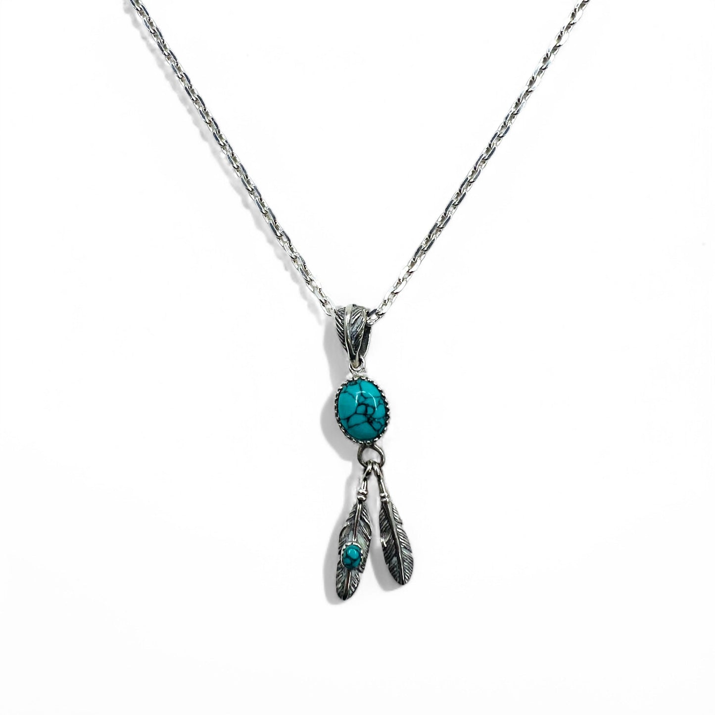 Indian Jewelry Turquoise Silver Necklace ナバホ族 インディアンジュエリー ネックレス フェザー ターコイズ シルバー 925