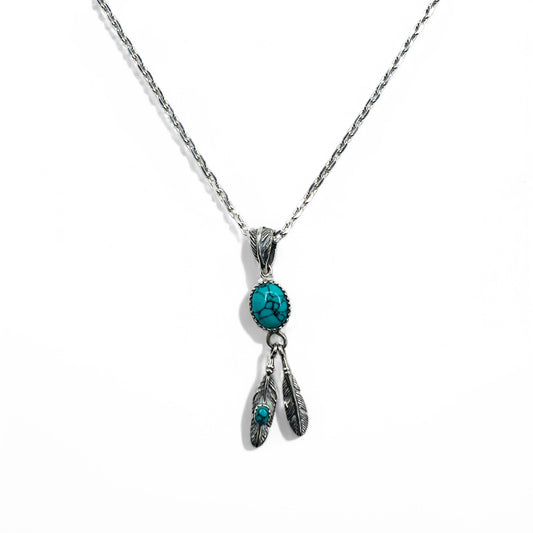 Indian Jewelry Turquoise Silver Necklace ナバホ族 インディアンジュエリー ネックレス フェザー ターコイズ シルバー 925