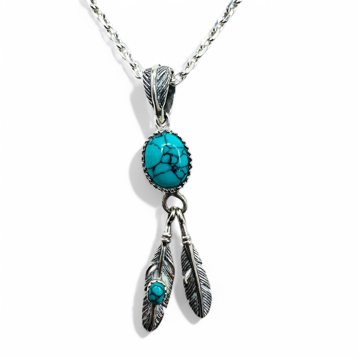 Indian Jewelry Turquoise Silver Necklace ナバホ族 インディアンジュエリー ネックレス フェザー ターコイズ シルバー 925