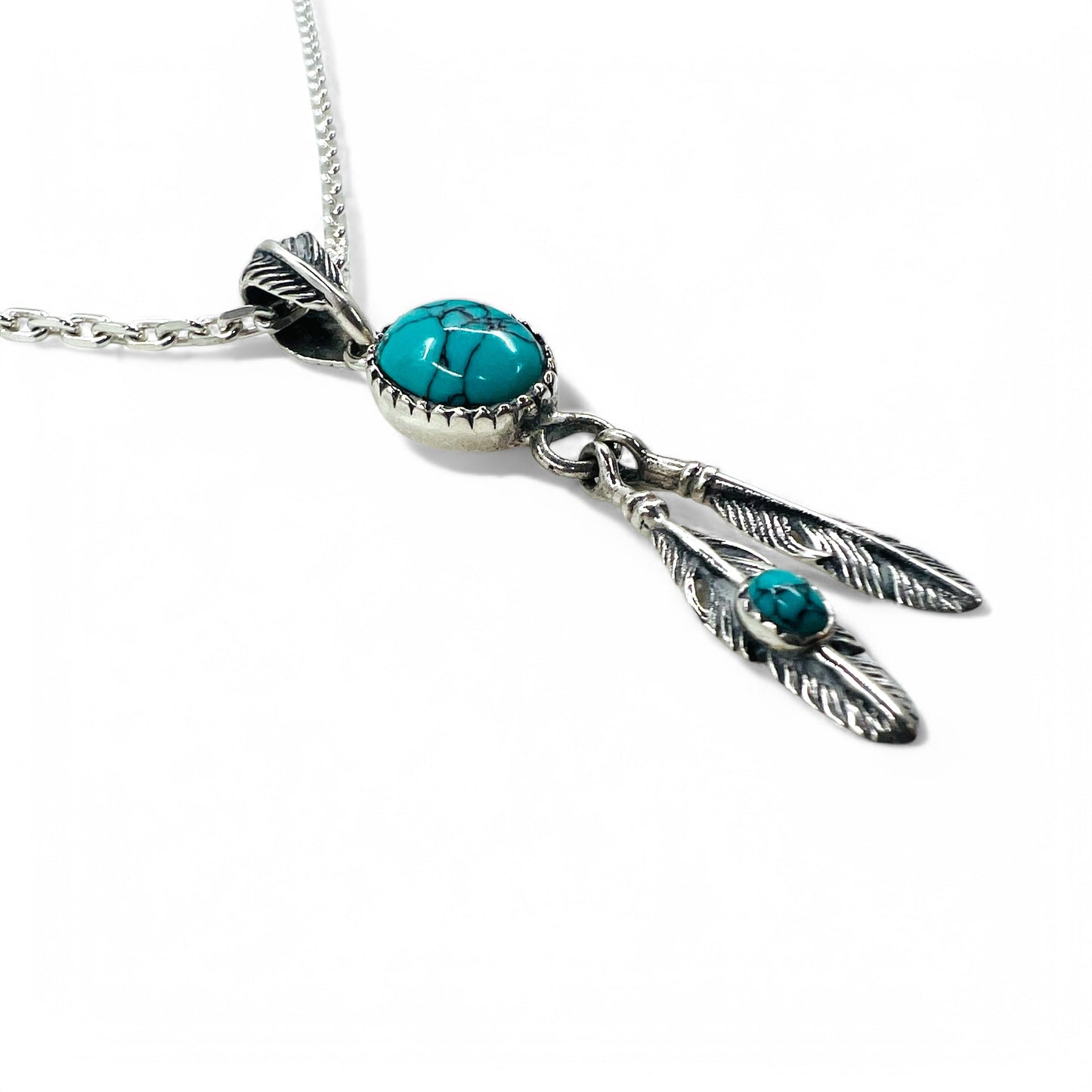 Indian Jewelry Turquoise Silver Necklace ナバホ族 インディアンジュエリー ネックレス フェザー ターコイズ シルバー 925