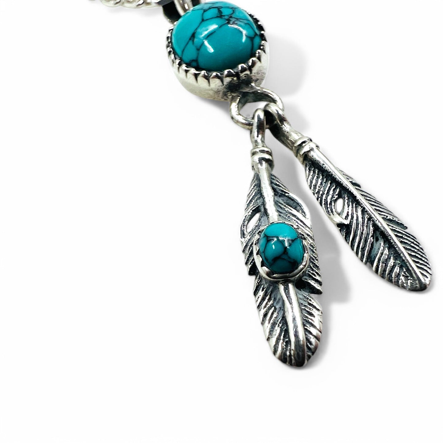 Indian Jewelry Turquoise Silver Necklace ナバホ族 インディアンジュエリー ネックレス フェザー ターコイズ シルバー 925