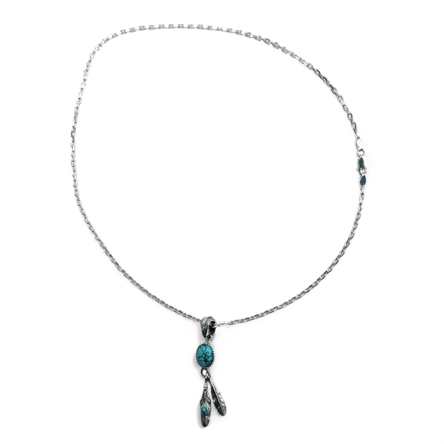 Indian Jewelry Turquoise Silver Necklace ナバホ族 インディアンジュエリー ネックレス フェザー ターコイズ シルバー 925