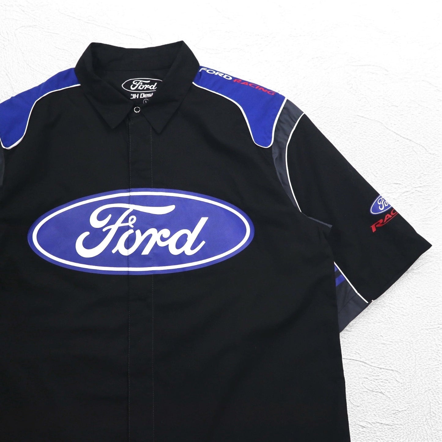 Ford by JEFF HAMILTON 半袖 レーシングシャツ L ブラック スナップボタン 両面プリント