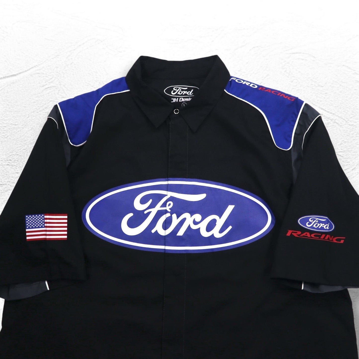 Ford by JEFF HAMILTON 半袖 レーシングシャツ L ブラック スナップボタン 両面プリント
