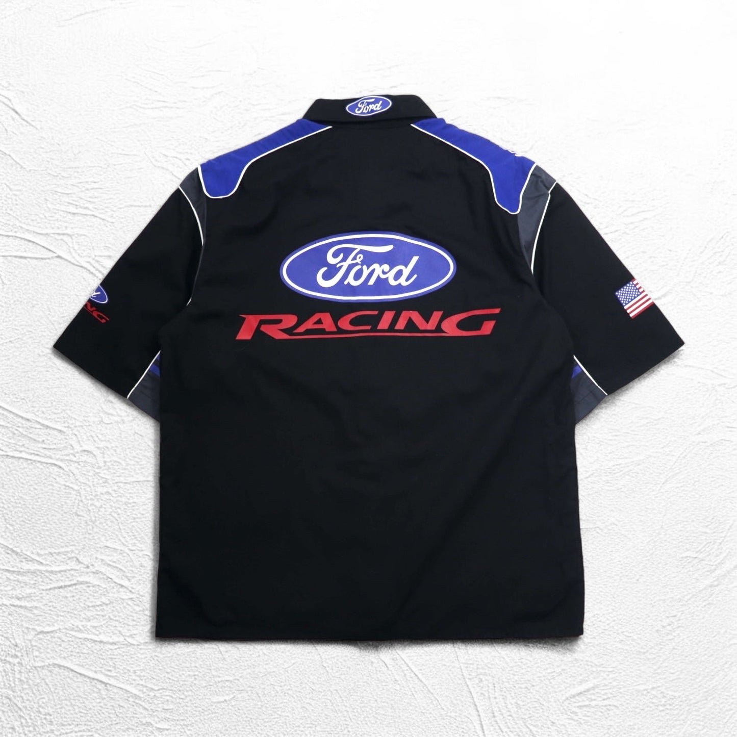 Ford by JEFF HAMILTON 半袖 レーシングシャツ L ブラック スナップボタン 両面プリント